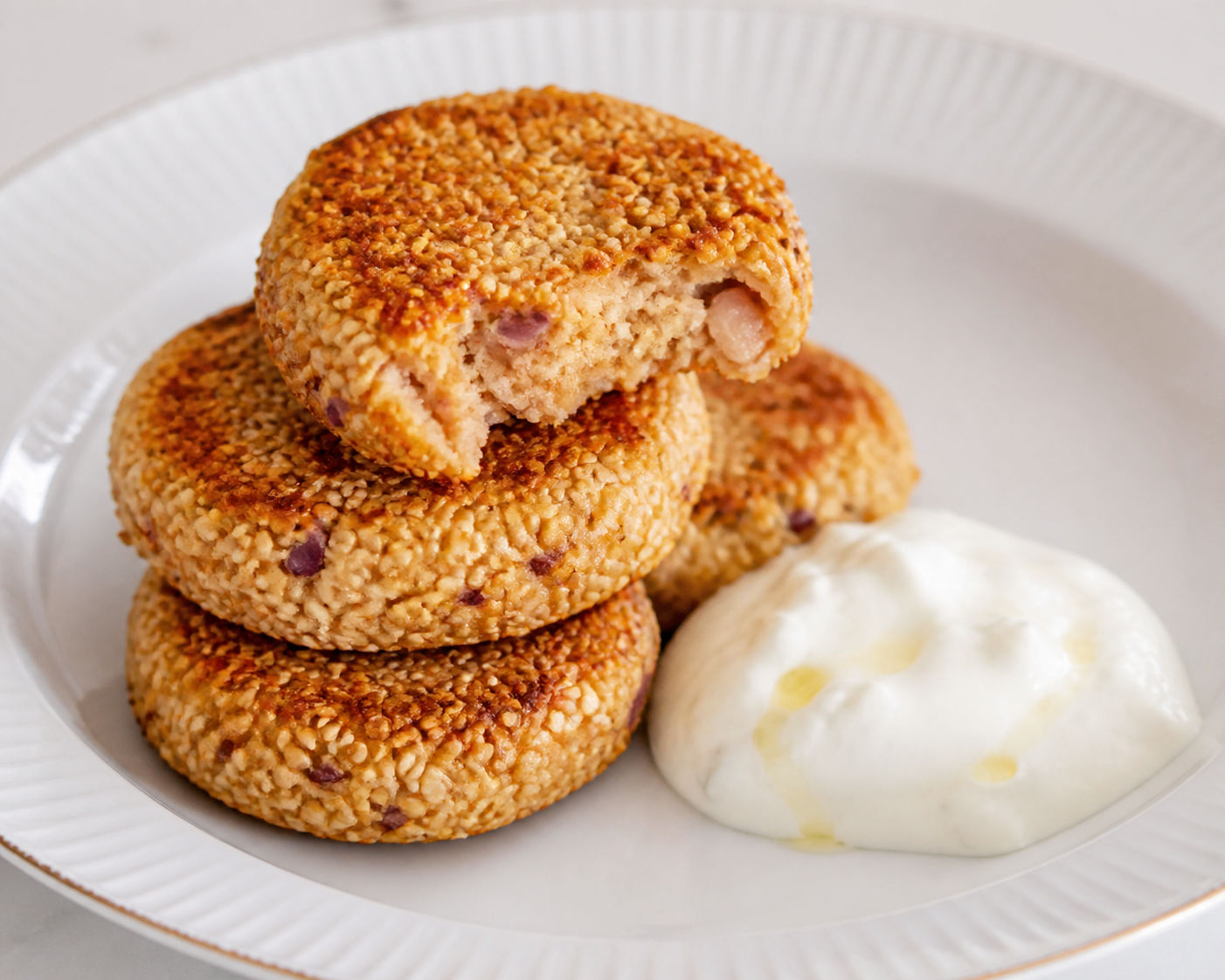 Tuna and Chickpea Cakes with Sesame Crust and Lemon Yogurt