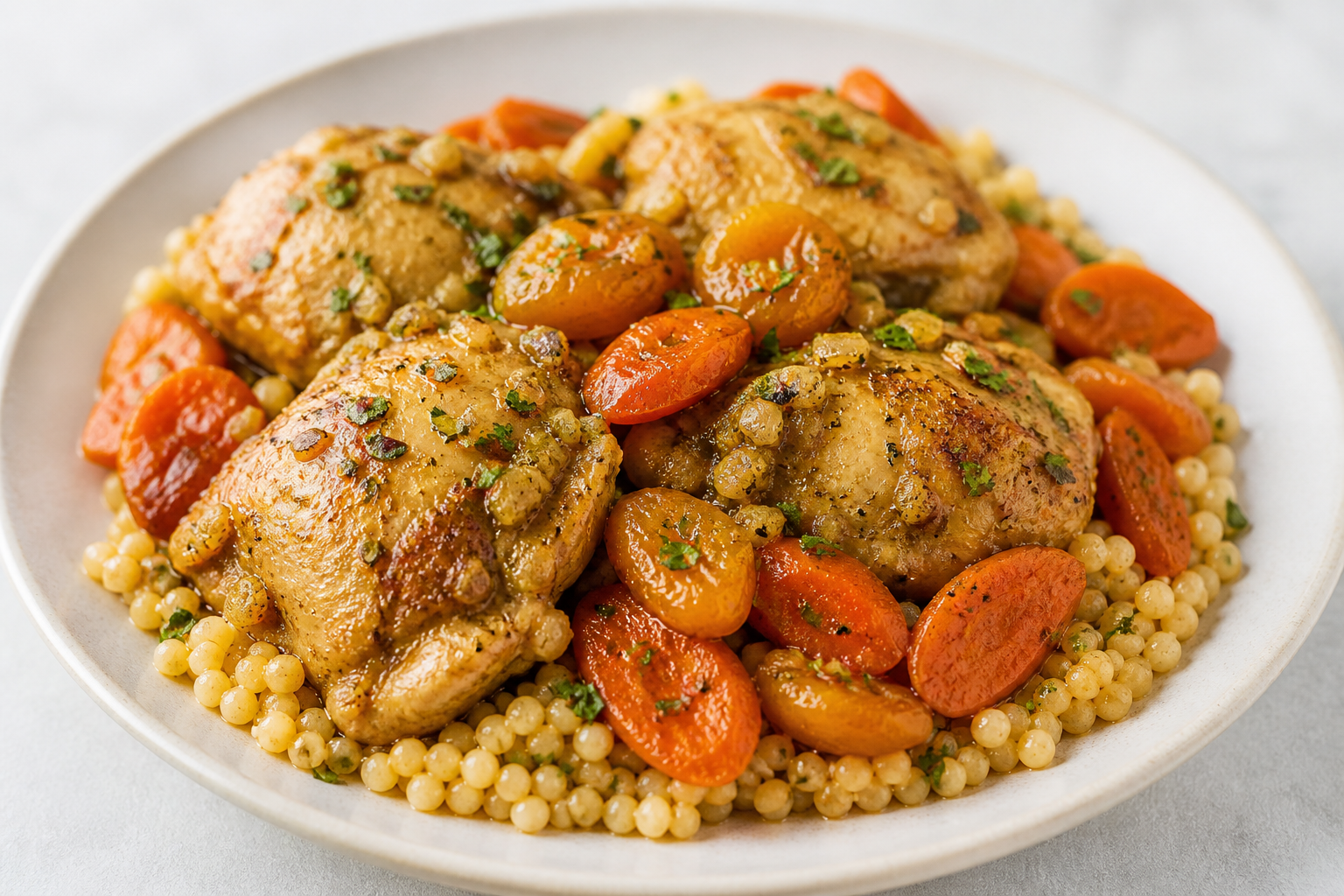 Instant Pot Chicken with Apricots, Spiced Carrots and Lemon Pearl Couscous