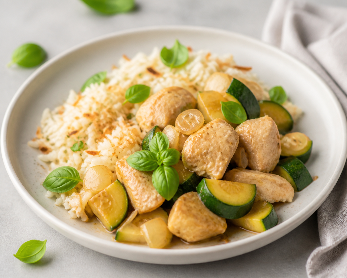 Instant Pot Chicken with Zucchini, Toasted Coconut Rice and Lime Basil