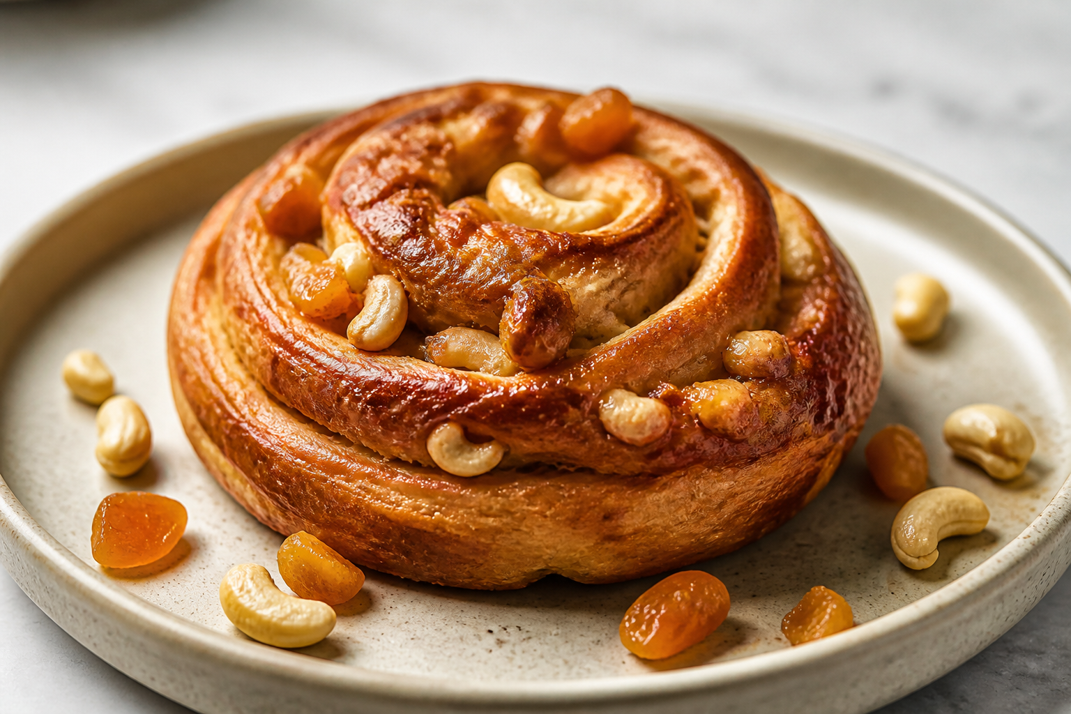 Espiral de Panadería con Mantequilla de Miso Dulce, Albaricoque y Nuez de la India