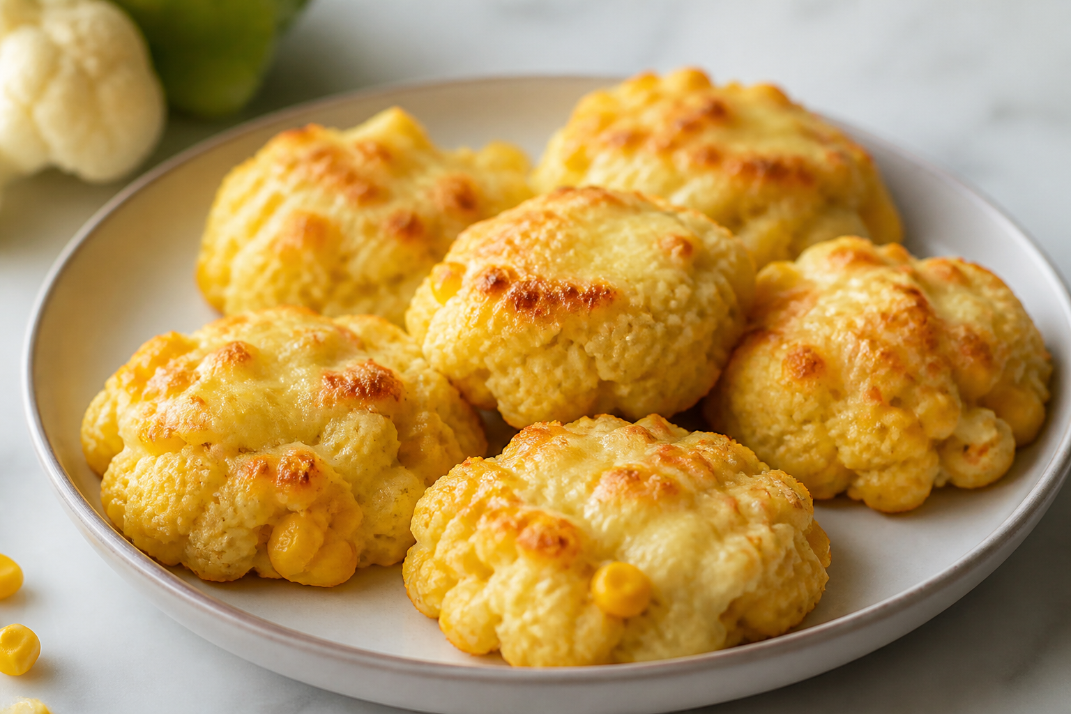 Golden Cauliflower, Cheese and Sweet Corn Clouds
