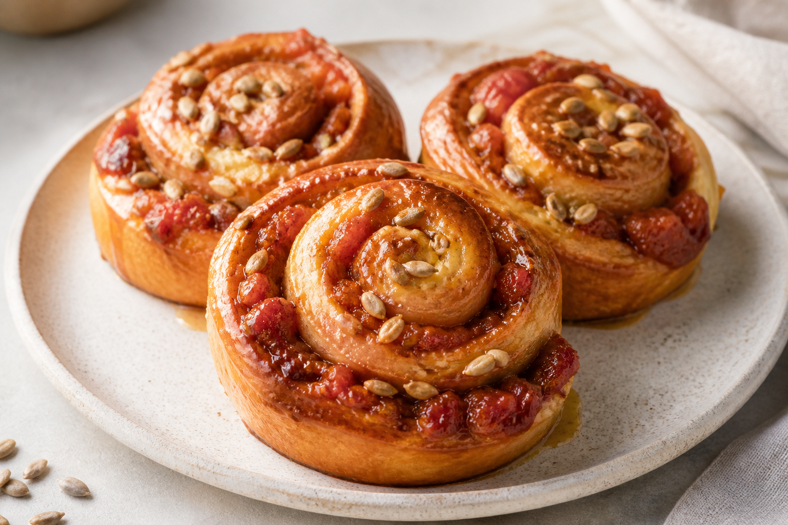 Espirales de Panadería con Mantequilla de Panela, Guayaba Rostizada y Semillas de Girasol