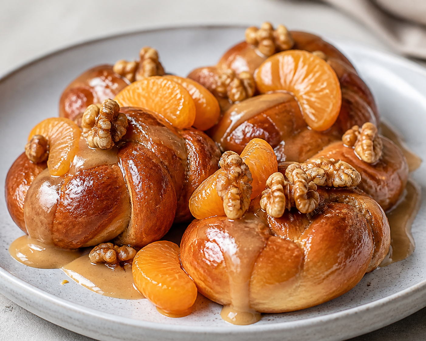 Nudos de Panadería con Mantequilla de Azúcar Morena, Mandarina Especiada y Nuez