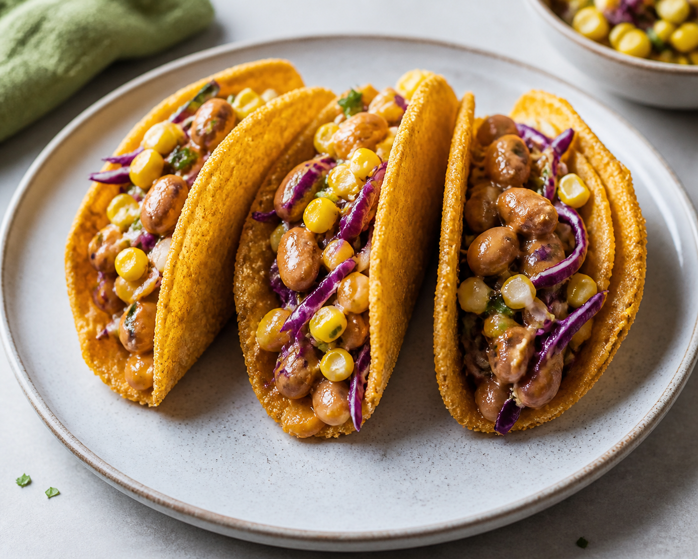 Air Fryer Crispy Polenta Tacos with Chipotle White Beans and Warm Corn Slaw