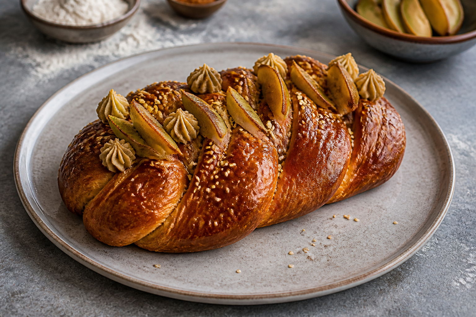 Bakery Braid with Piloncillo Butter, Roasted Green Apple and Crunchy Sesame