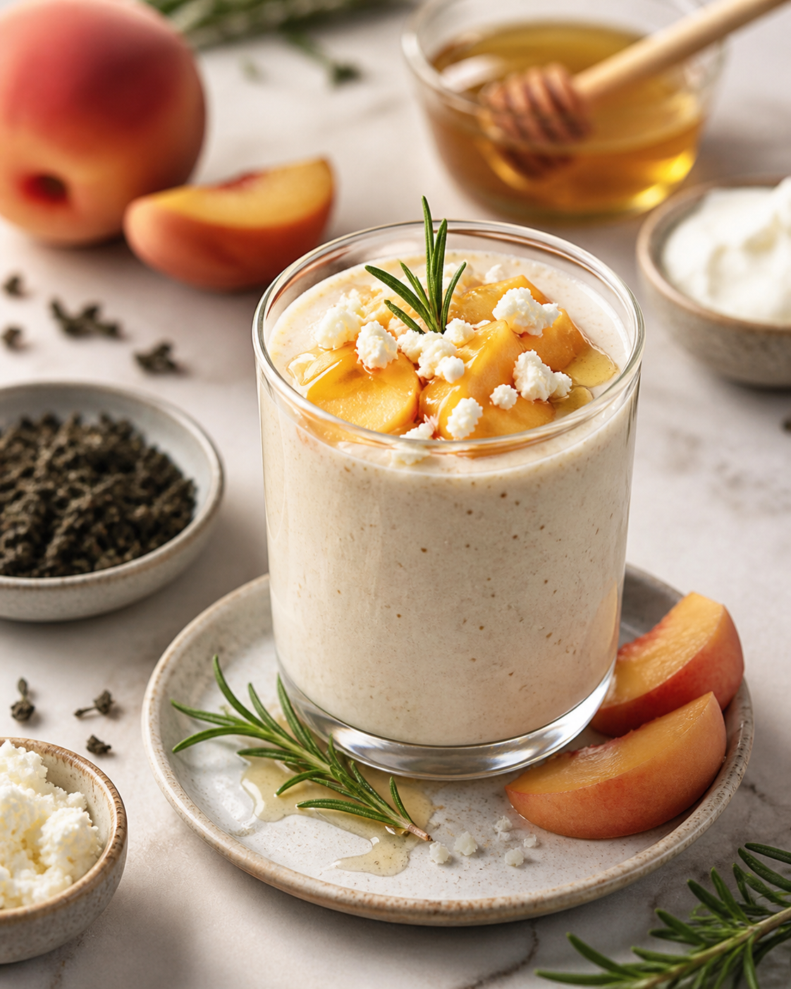 Peach Oolong Ricotta Smoothie with Rosemary Honey