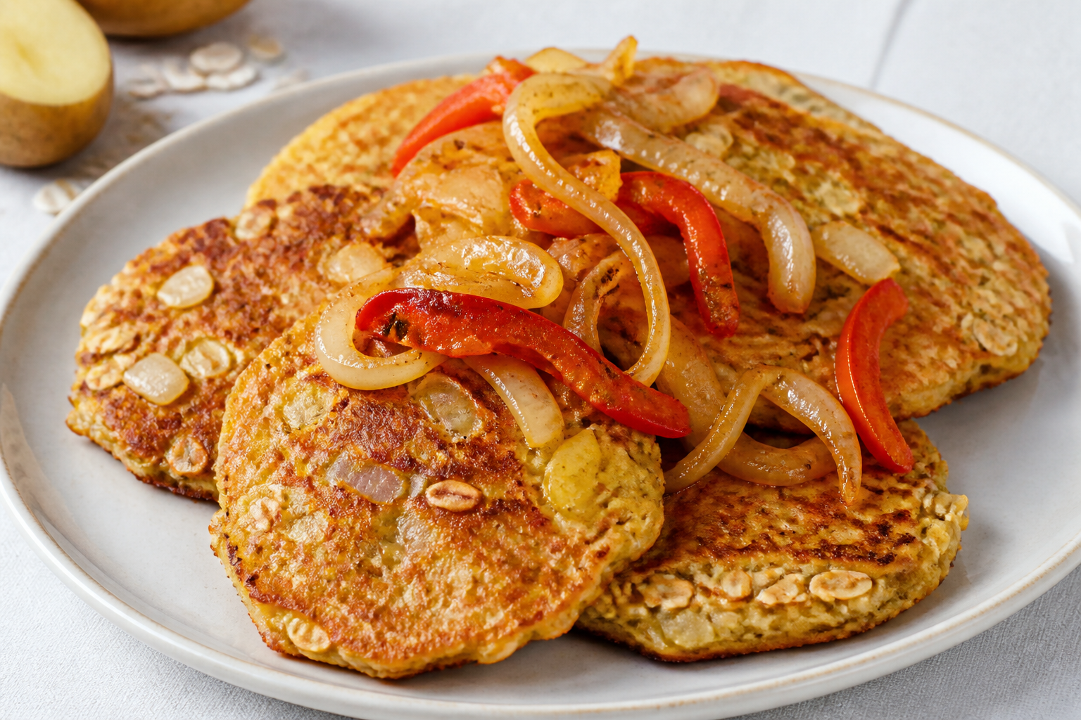 Budget Oat and Potato Pancakes with Sautéed Onion and Paprika