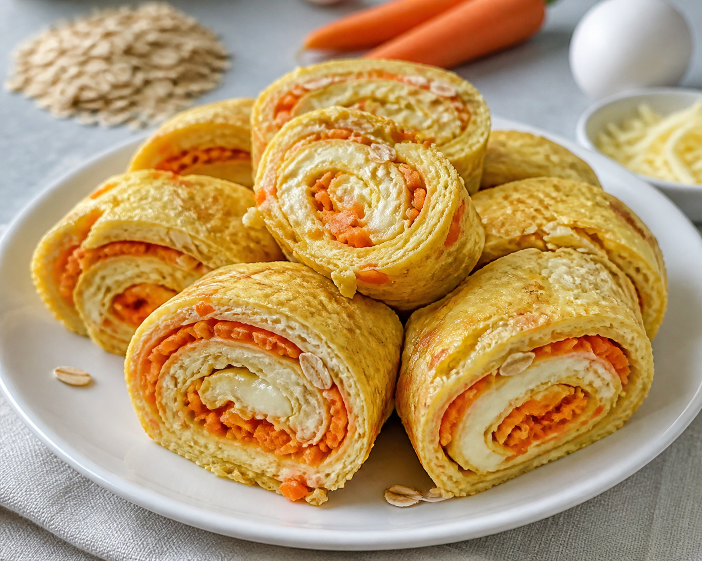 Rulitos Arcoíris de Avena, Queso y Zanahoria