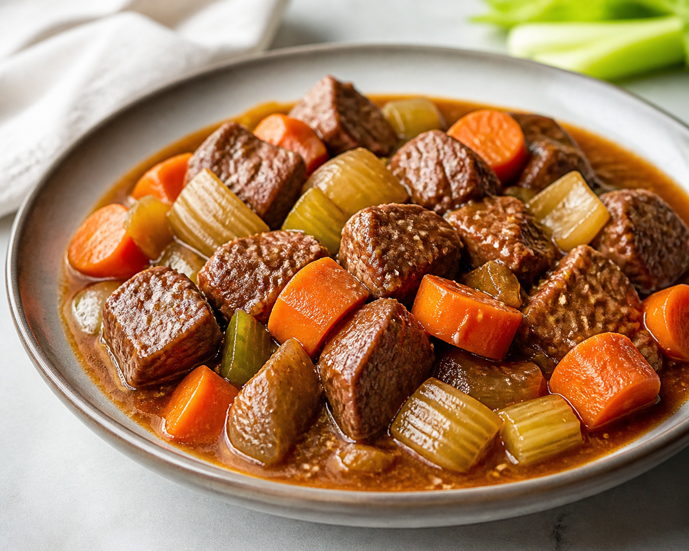 Ternera en slow cooker con apio, zanahoria y salsa suave de miso, naranja y sésamo