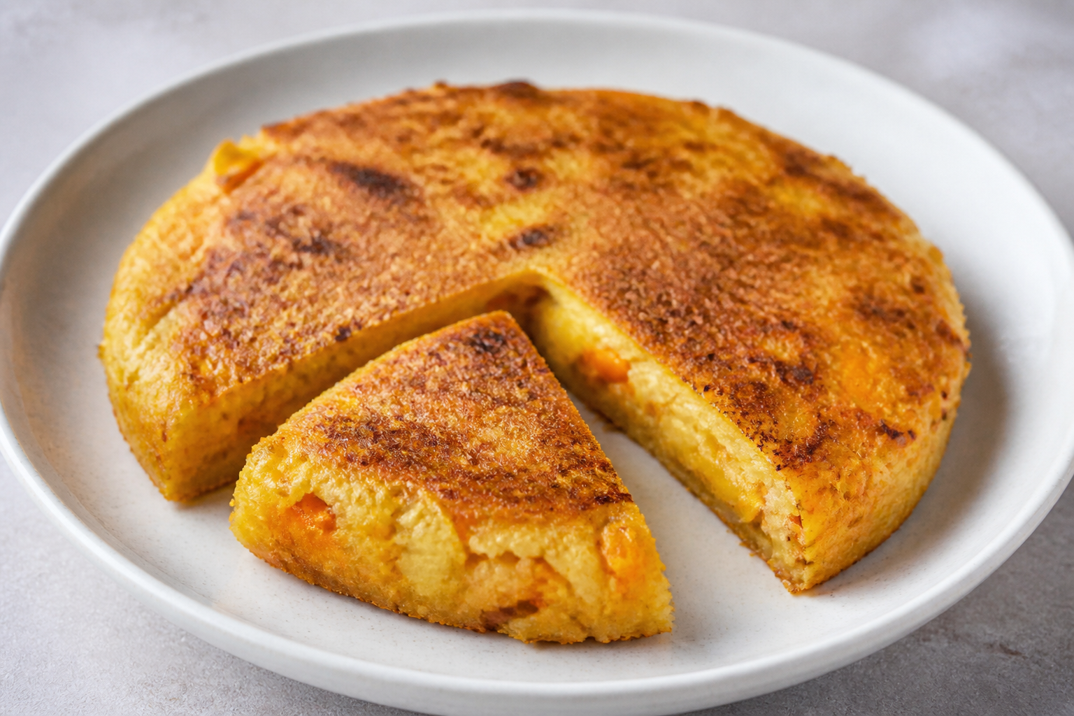 Tortilla Económica Horneada de Papa, Calabaza y Lenteja Roja con Costra de Sémola
