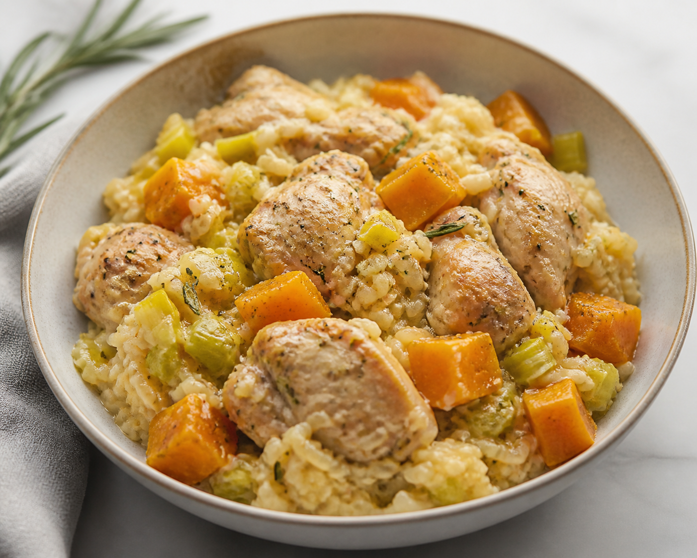 Instant Pot Chicken with Pumpkin, Leeks, and Creamy Rosemary Lemon Rice