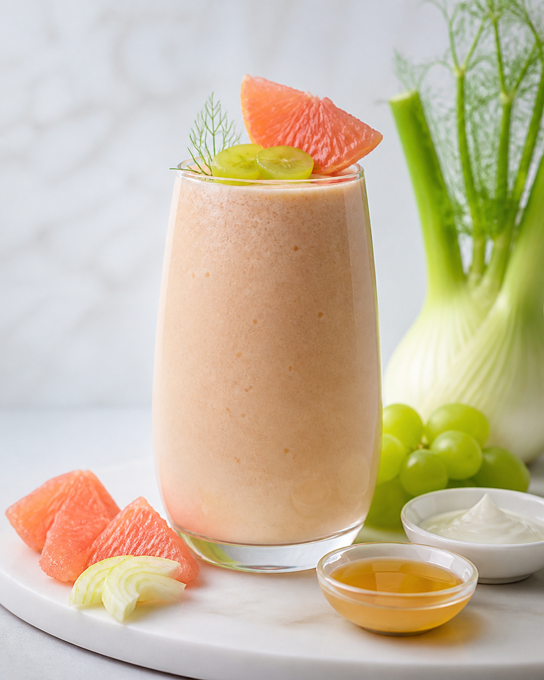 Citrus Eclipse Smoothie with Grapefruit, Fennel, Yogurt, Green Grapes and Honey