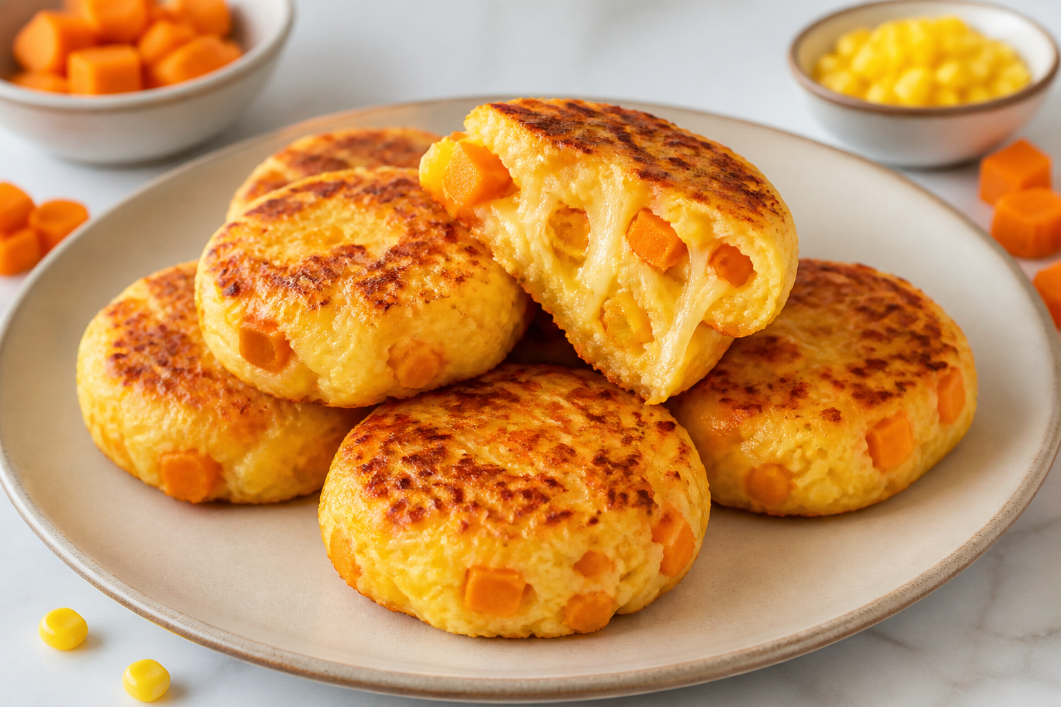 Bouncy Sweet Potato, Corn and Cheese Moons