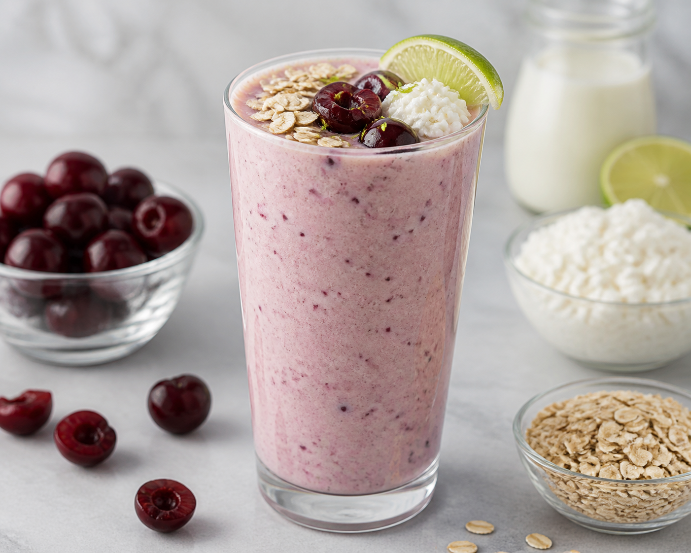 Batido Brisa de Cereza, Avena y Ricotta con Vainilla y Lima