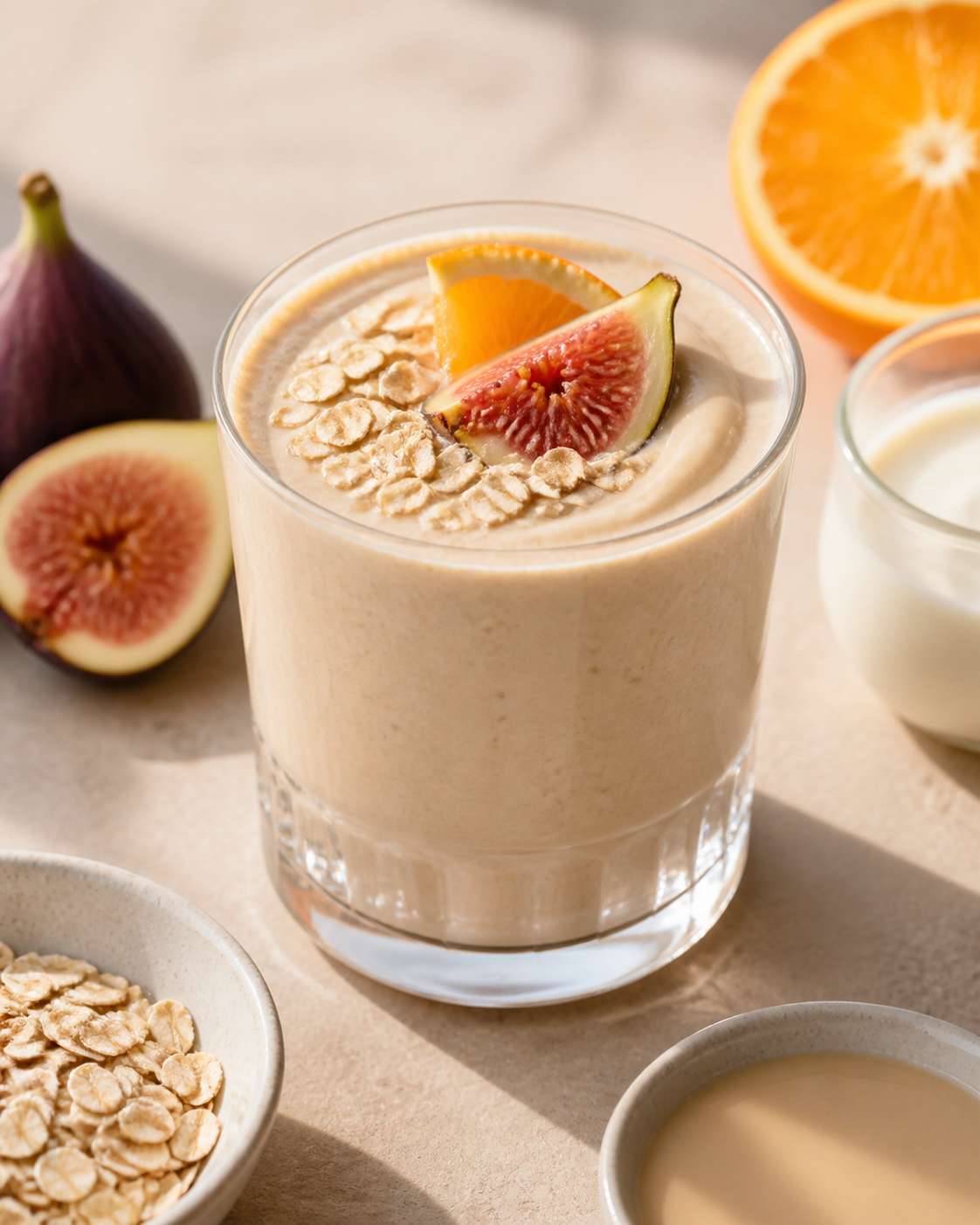 Fig, Oat and Kefir Aurora Smoothie with White Tahini and Orange