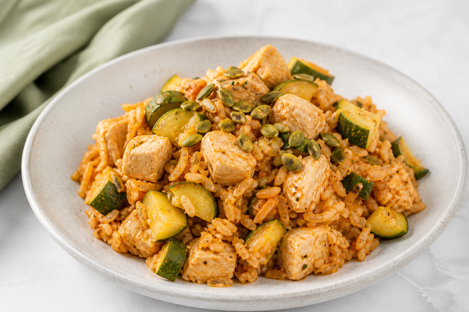 Instant Pot Turkey with Zucchini, Creamy Paprika Rice and Toasted Pepitas