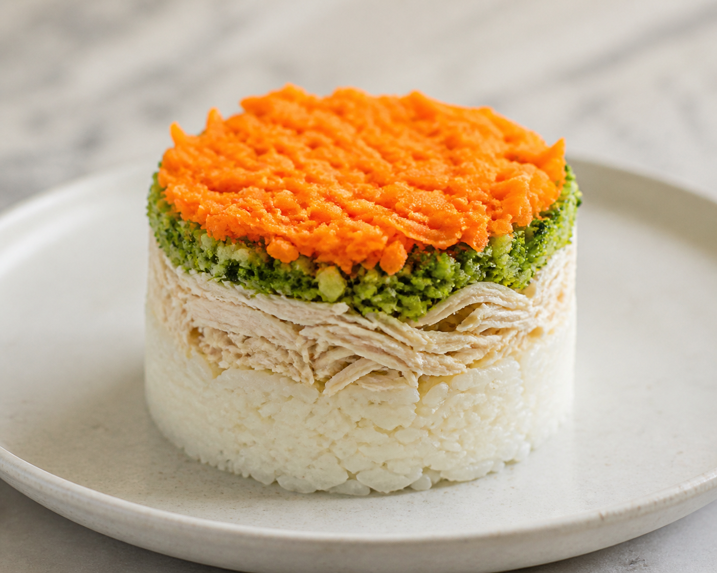 Torrecitas Arcoíris de Arroz, Pollo y Brócoli