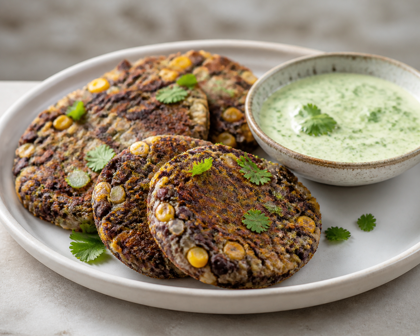 Pastelitos Económicos de Frijol Negro, Maíz y Cebolla con Salsa Cremosa de Cilantro
