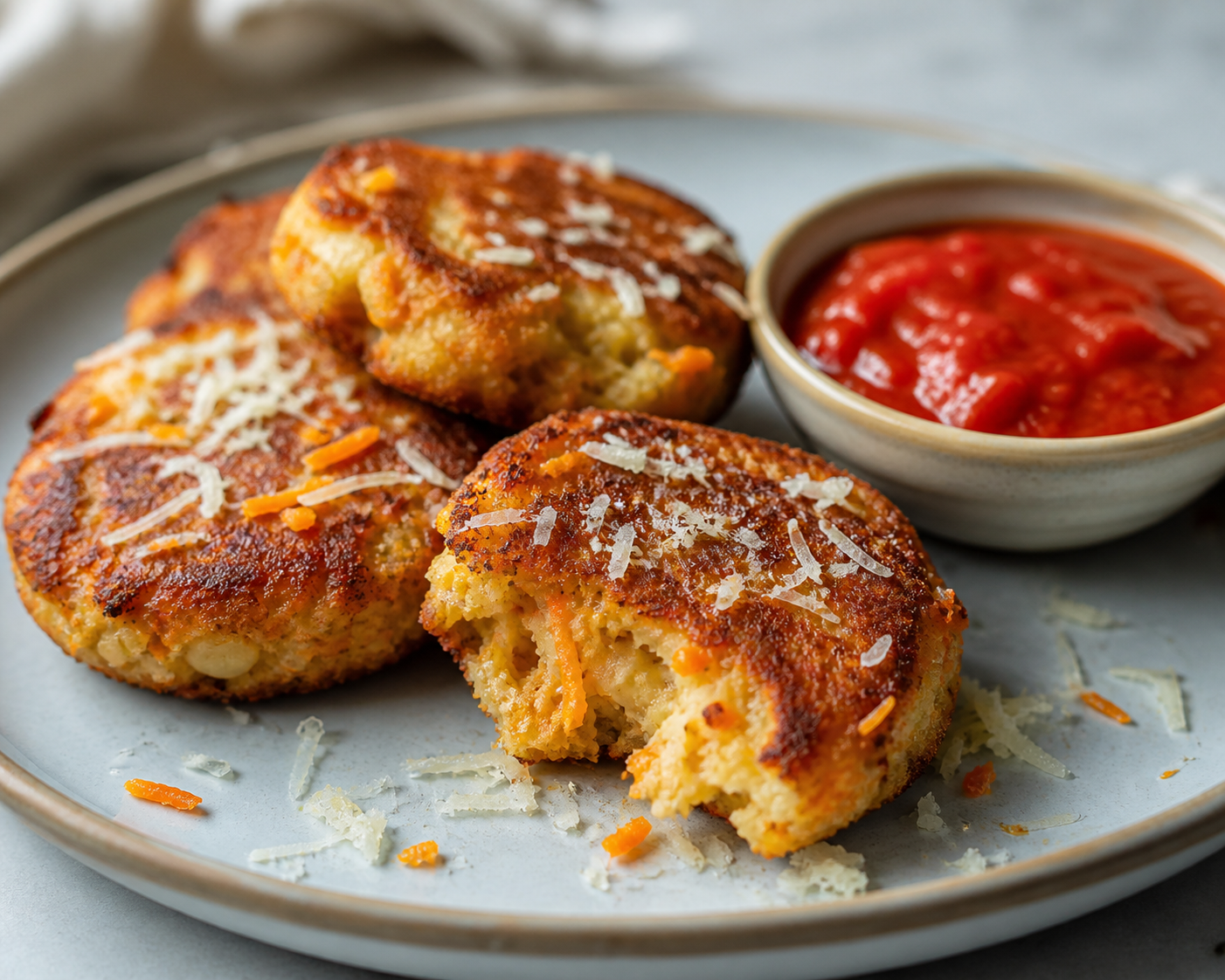 Torrejitas Económicas de Pasta, Zanahoria y Queso con Salsa Rápida de Tomate y Ajo