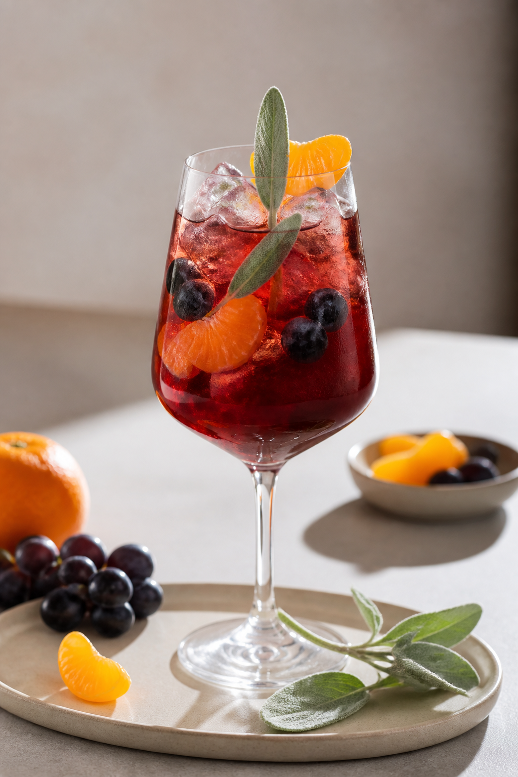 Iced Mandarin and Black Grape Rooibos Spritz with Sage and Vanilla