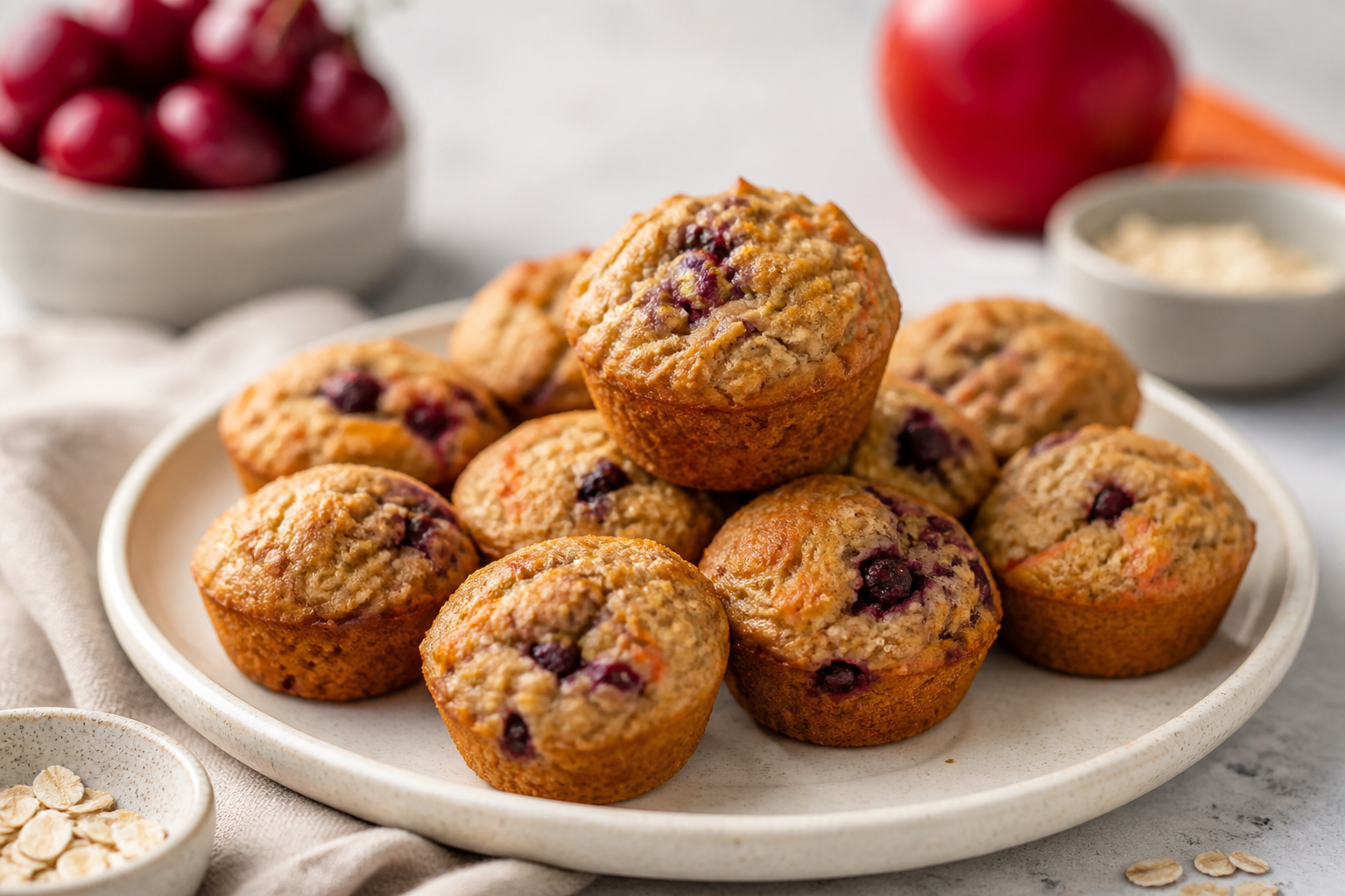Cheery Forest Oat, Apple and Carrot Mini Muffins