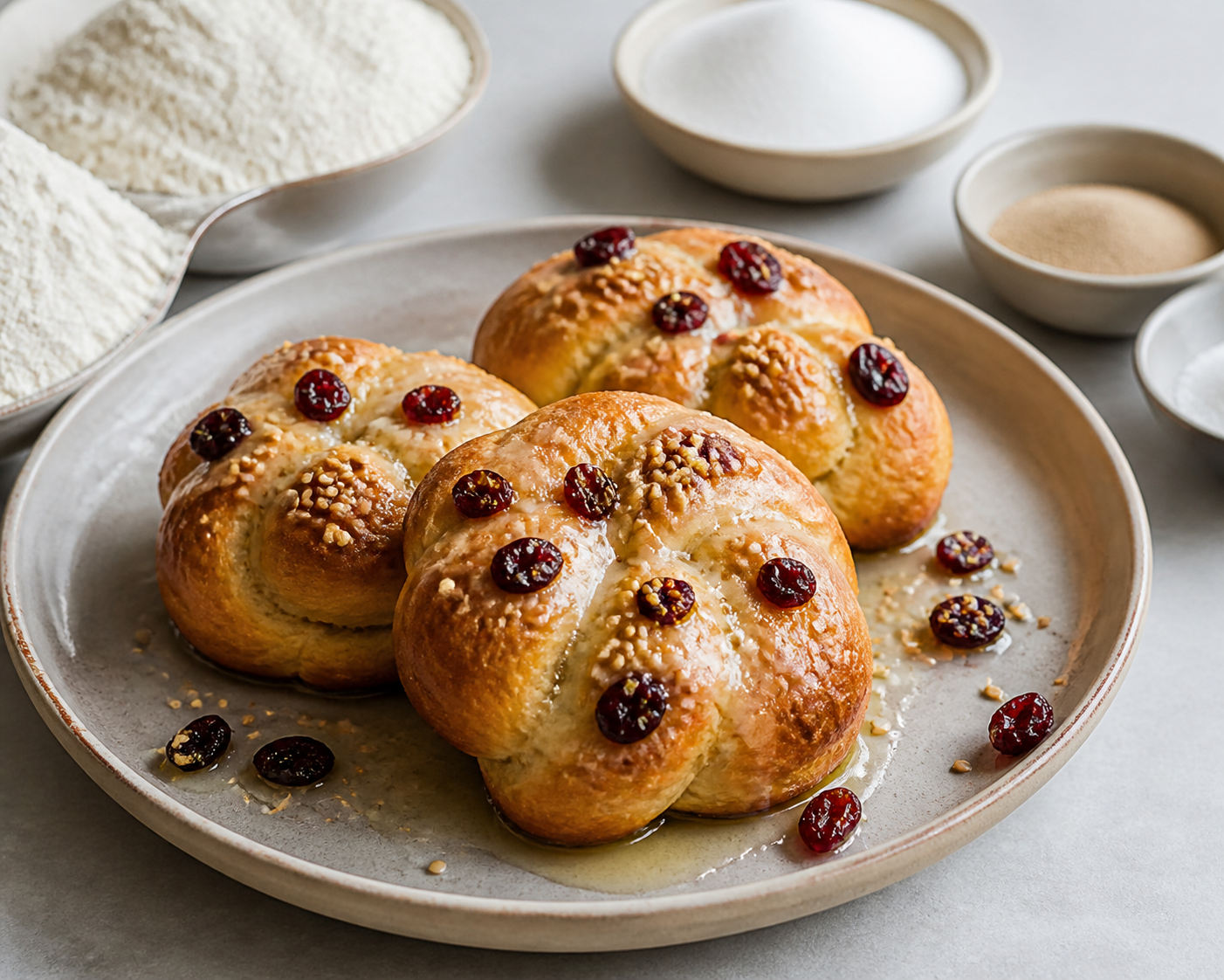 Nudos de Panadería con Mantequilla de Yuzu, Arándano Rojo y Sésamo Dorado