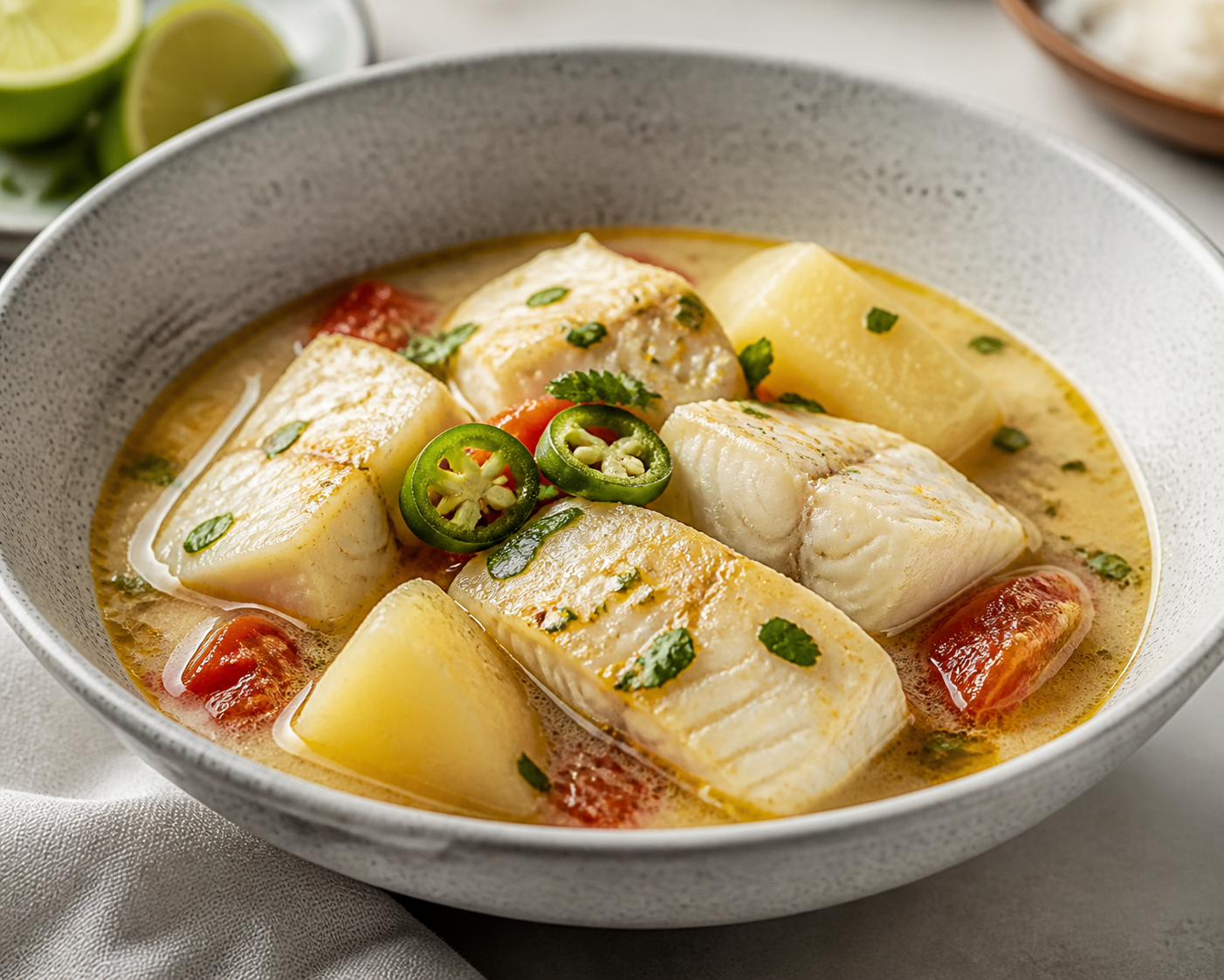 Sudado Costeño de Pescado con Coco, Yuca y Ají de Lima