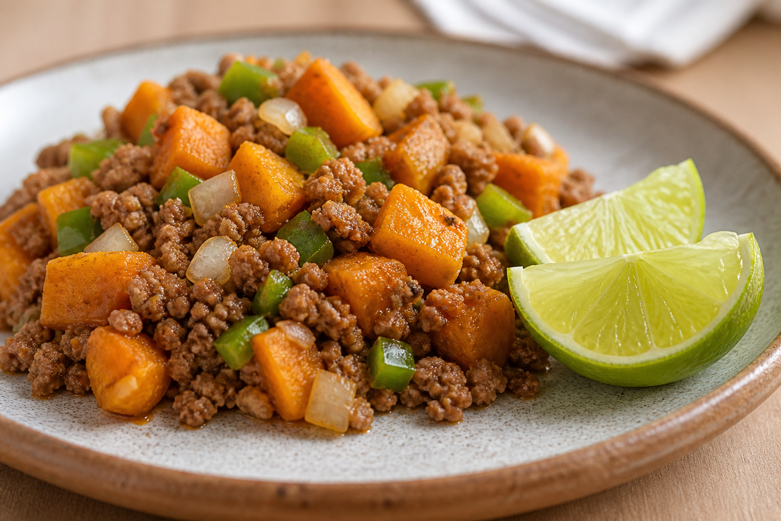 Picadillo Criollo Cubano con Boniato Dorado y Lima