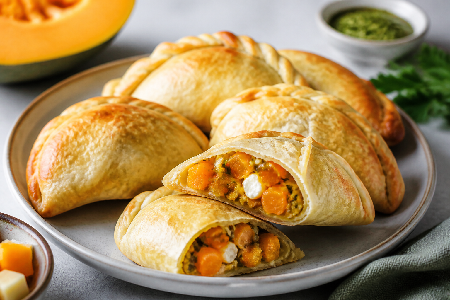 Argentine Pumpkin, Cheese and Mild Chimichurri Hand Pies