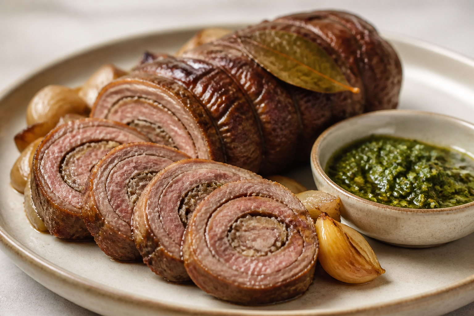 Rolled Pizza-Style Matambre with Mild Chimichurri