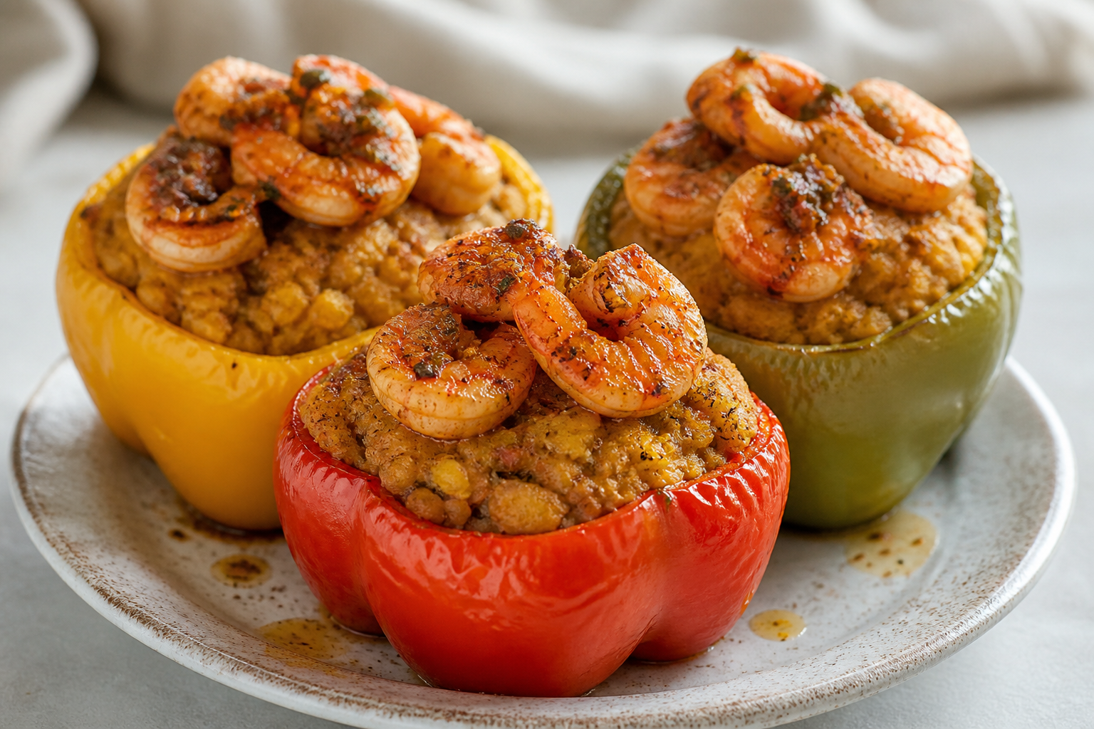 Mofongo-Stuffed Peppers with Creole Sofrito Shrimp