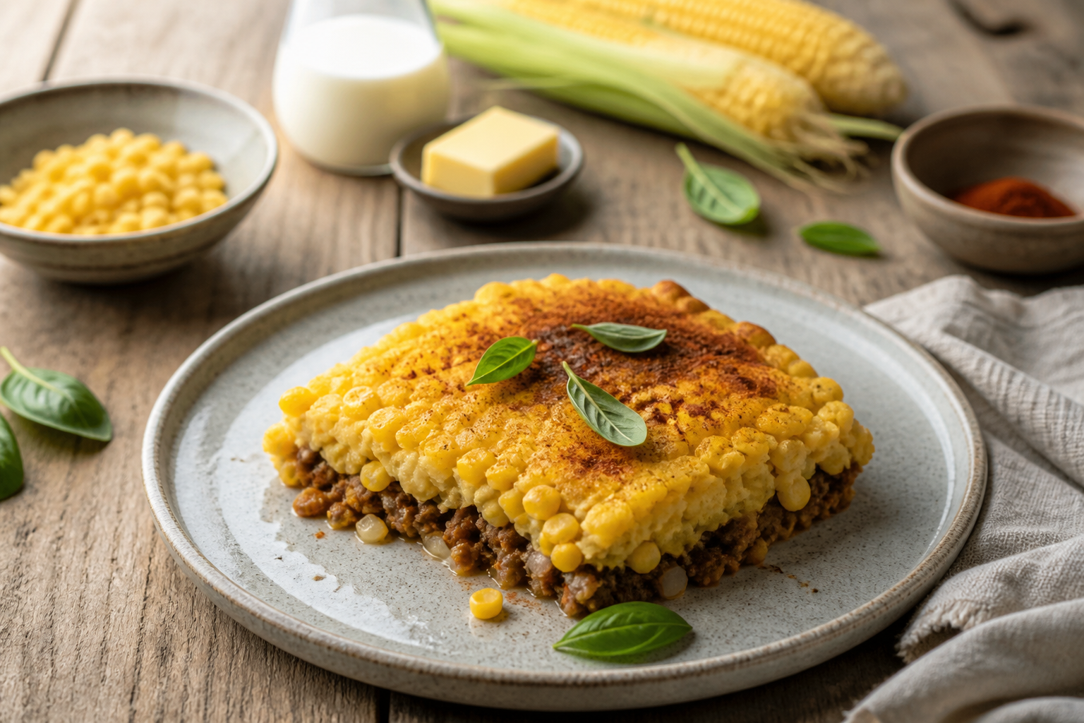 Pastel de Choclo Chileno con Merkén y Albahaca