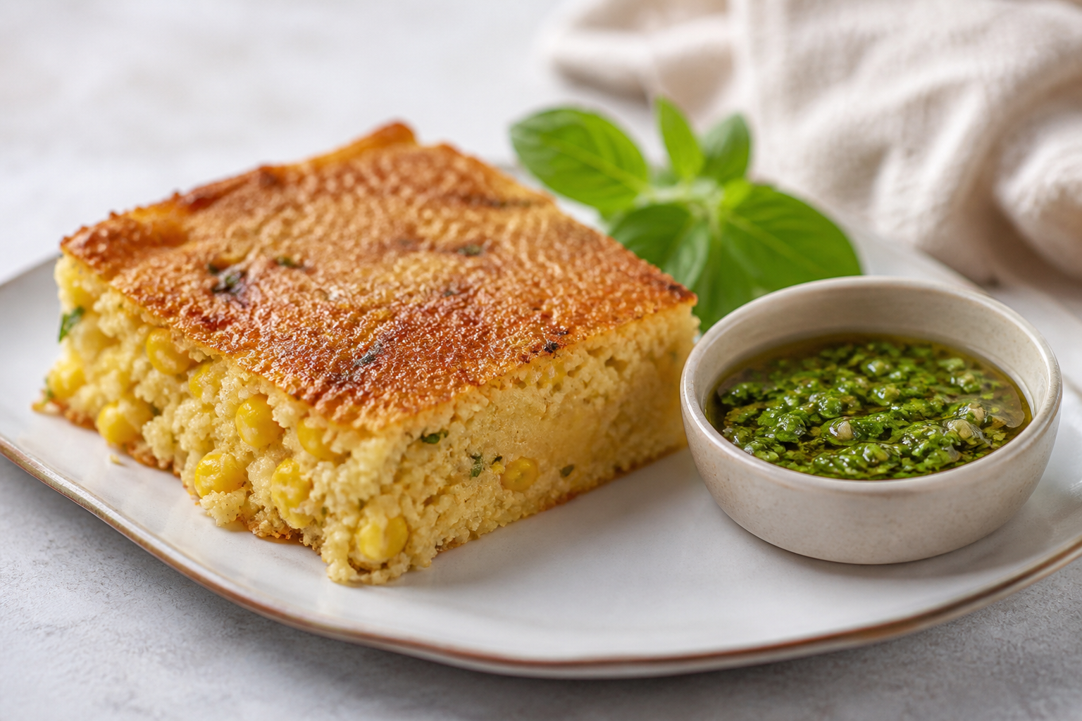 Garden Corn Pie with Warm Basil Pebre