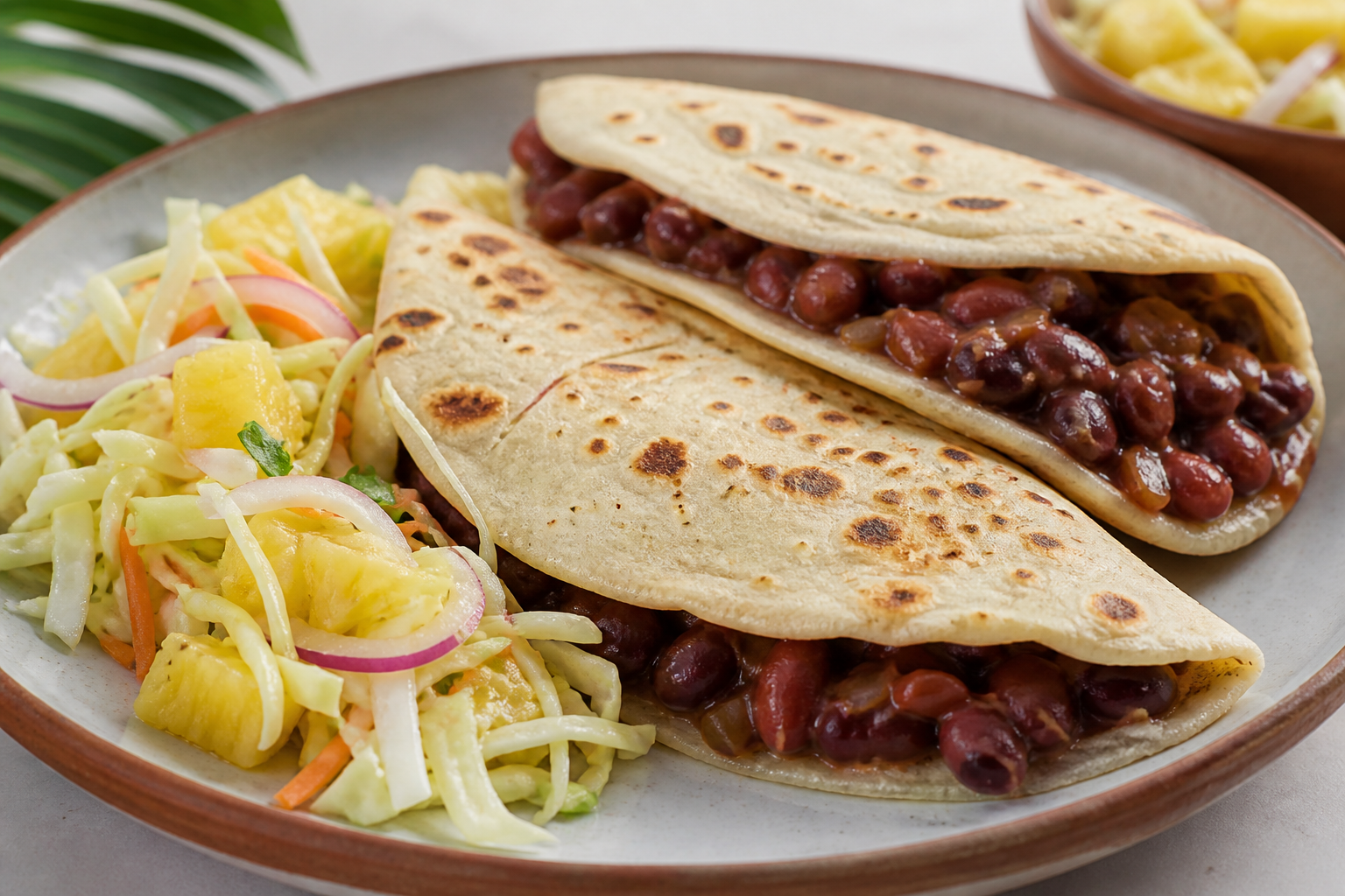Baked Baleadas with Coconut Beans and Pineapple Slaw