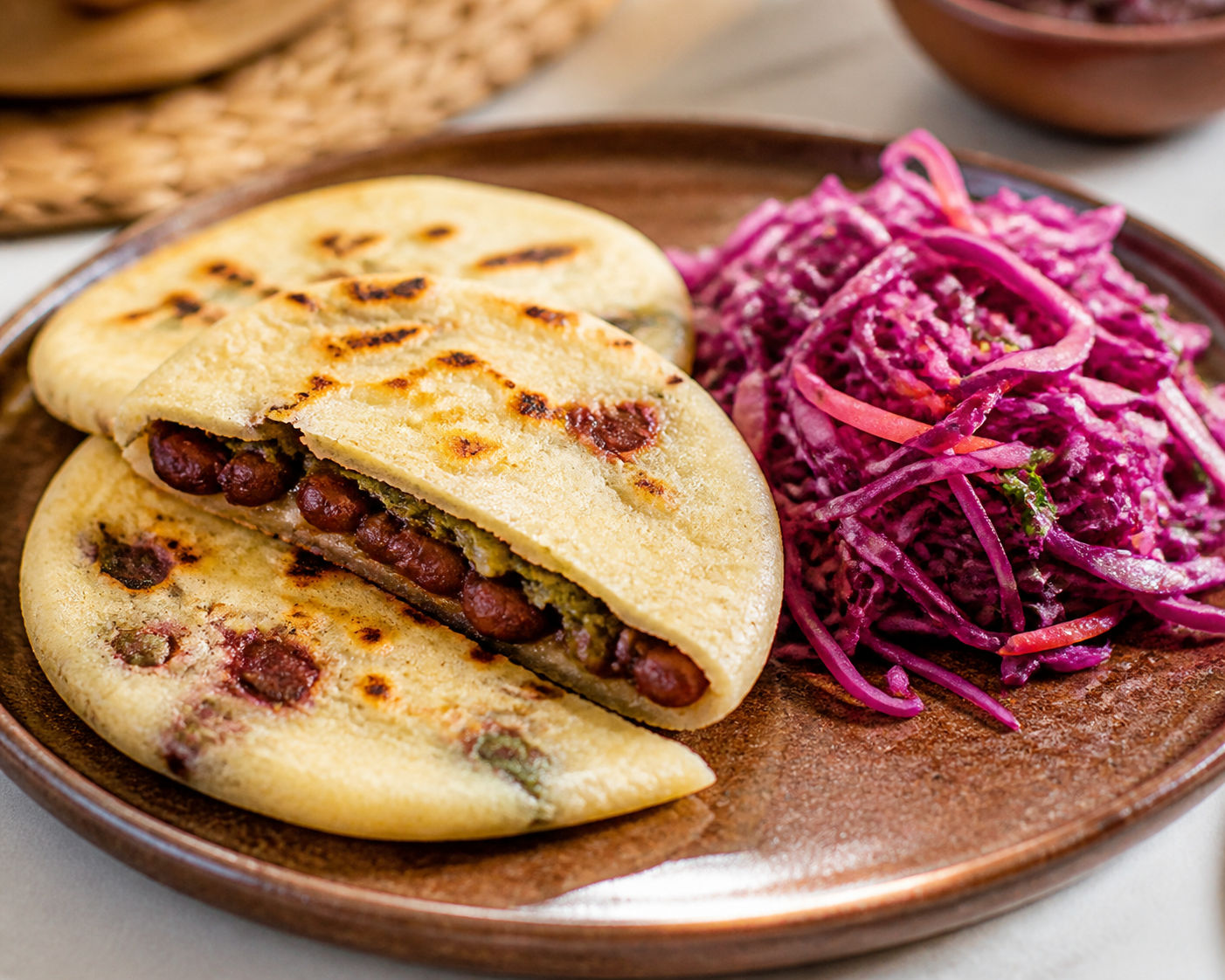 Red Bean and Loroco Pupusas with Citrus Purple Cabbage Curtido