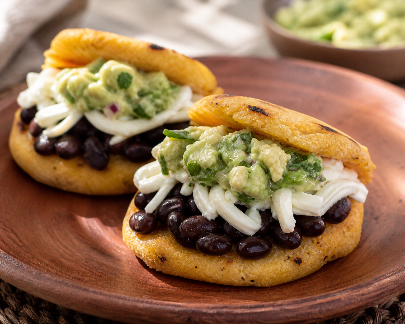 Tortitas Hondureñas de Maíz con Frijoles Negros, Quesillo y Chimol de Aguacate