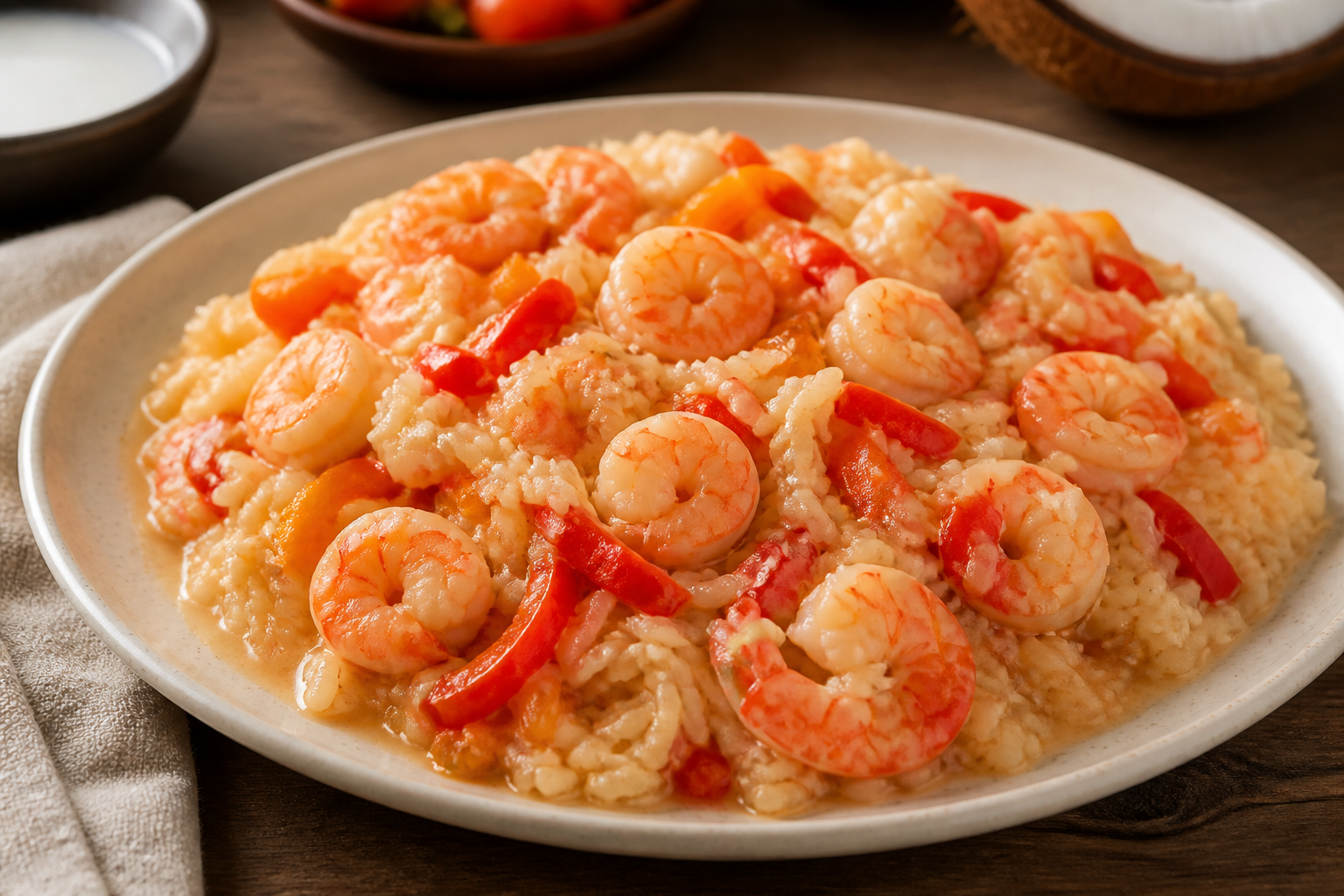 Brazilian Shrimp, Coconut and Roasted Pepper Rice Casserole