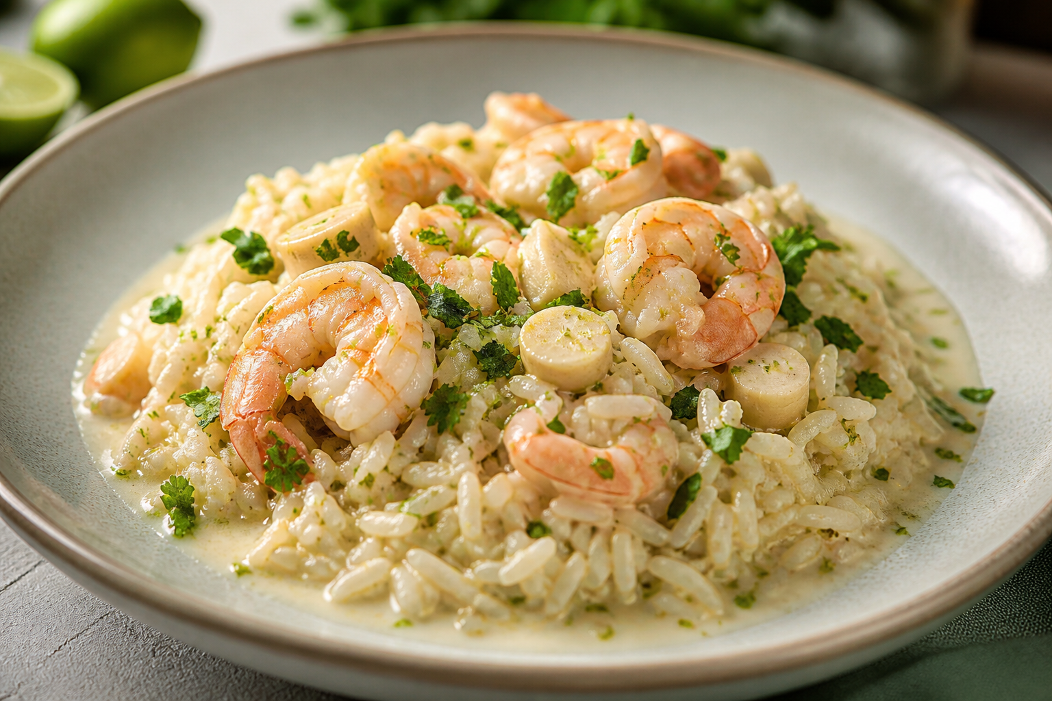 Brazilian Creamy Shrimp, Lime and Hearts of Palm Rice