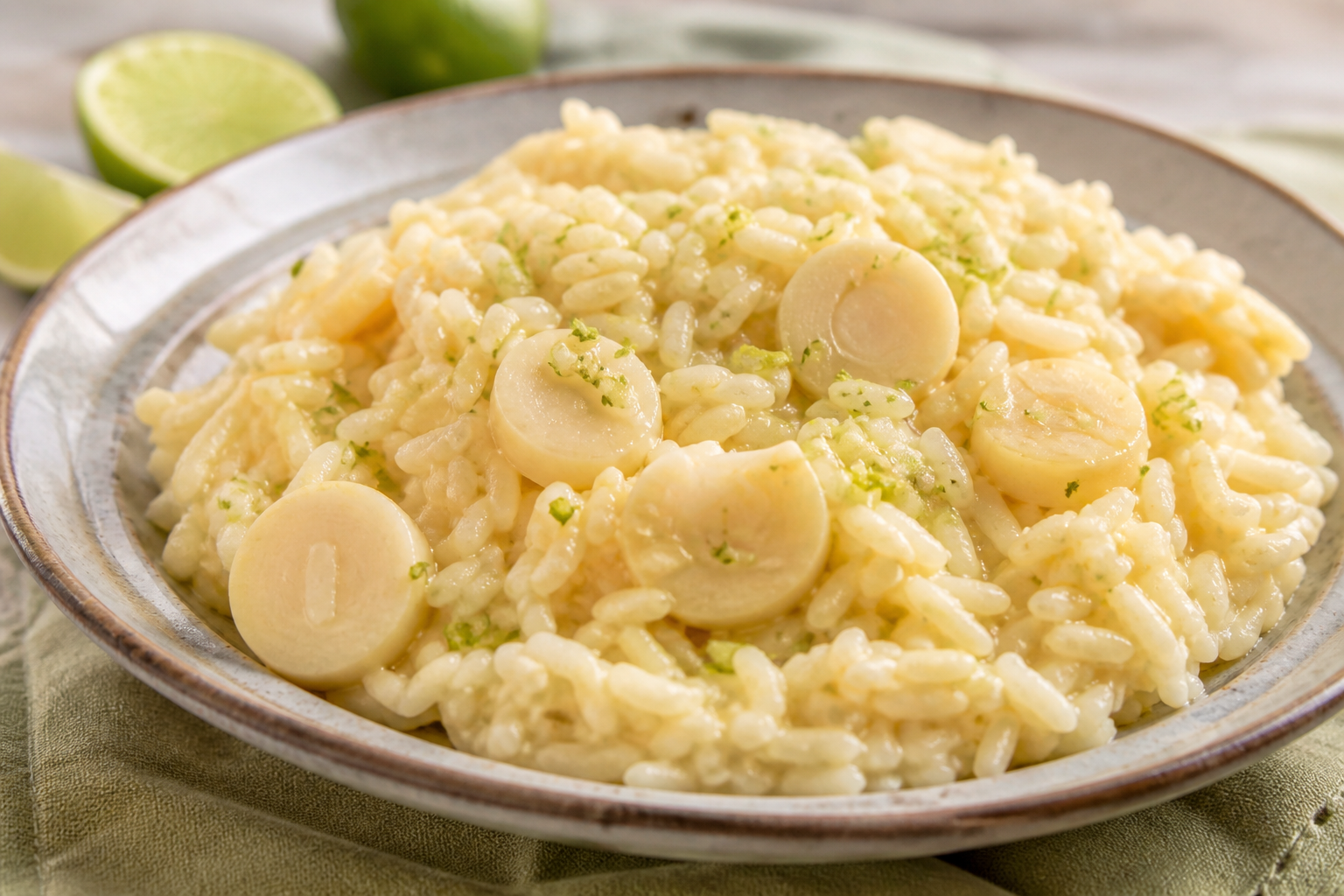 Brazilian Creamy Rice with Hearts of Palm, Lime, and Cheese