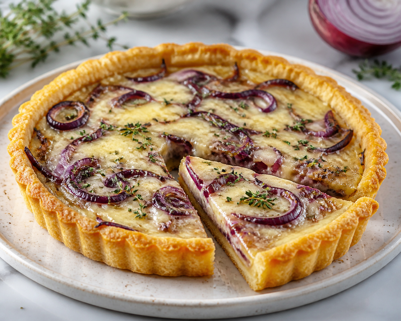 Creole Provolone, Red Onion and Thyme Tart with Polenta Crust