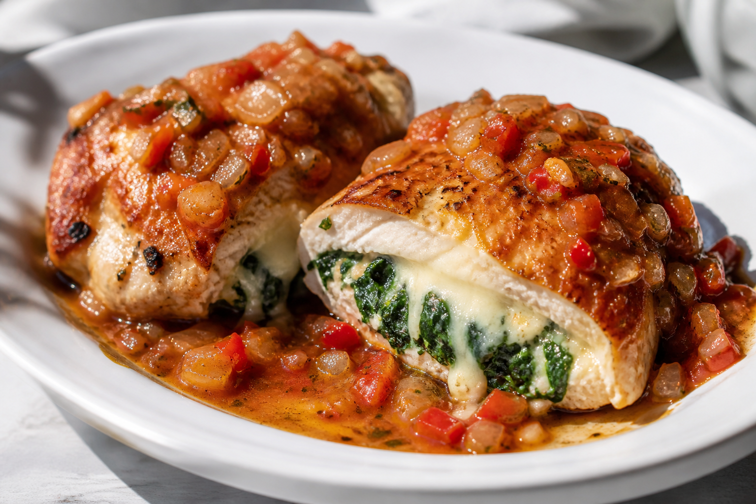 Supremas Argentinas Rellenas de Provoleta y Espinaca con Salsa Criolla Templada