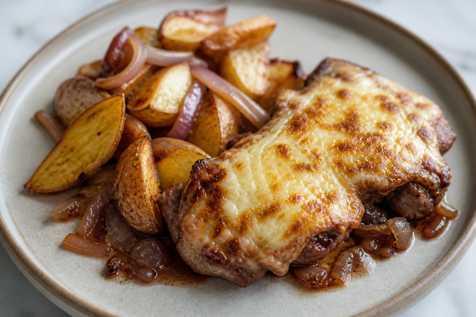 Criollo Malbec Chicken with Provoleta Crust and Rustic Potatoes