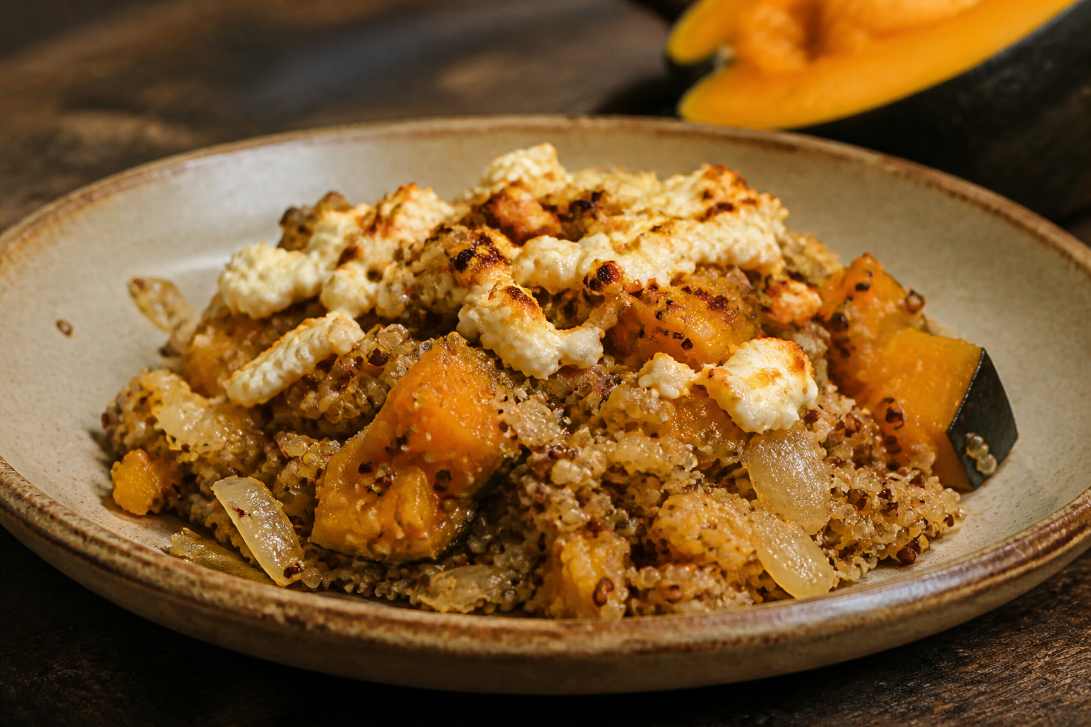 Chilean Quinoa, Pumpkin and Goat Cheese Merkén Bake