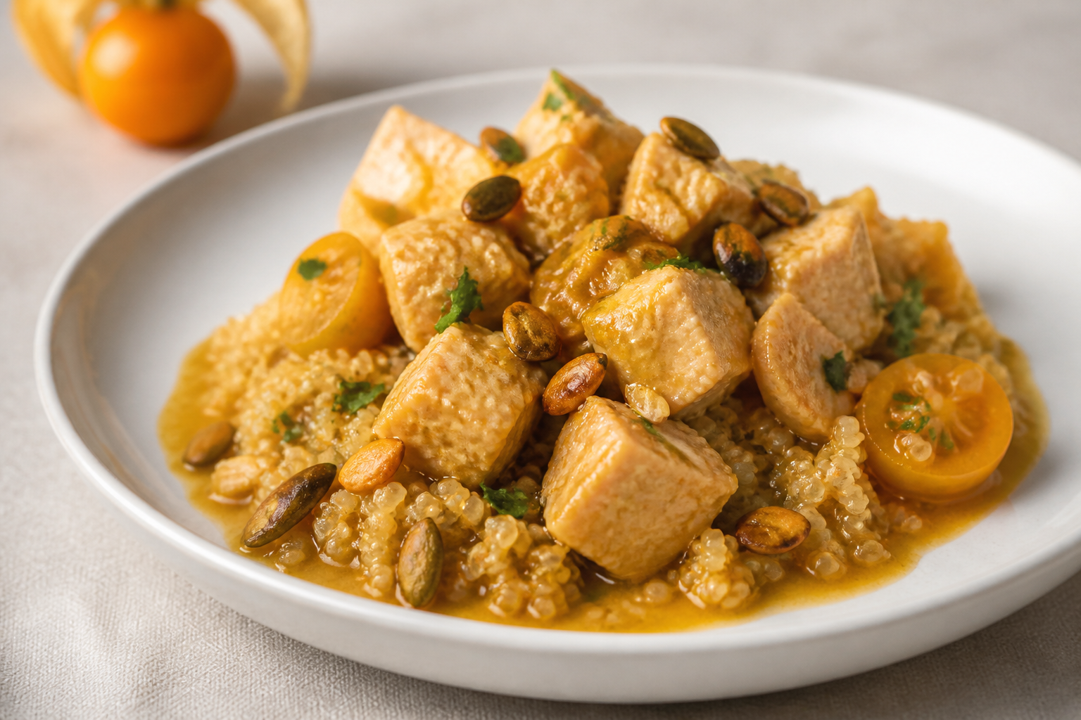 Gentle Turkey Seco with Naranjilla, Tender Quinoa, and Roasted Sambo Seeds
