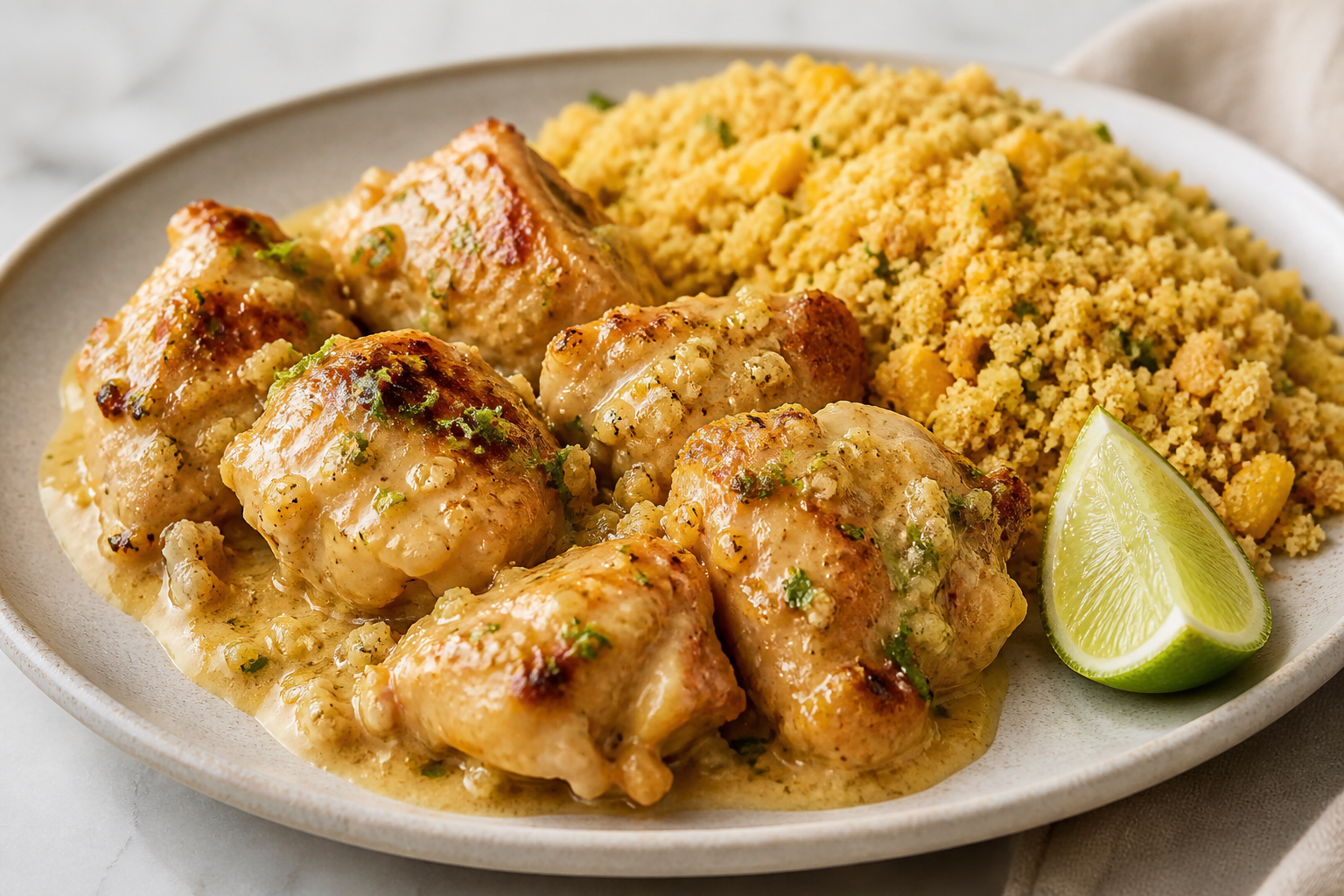 Pollo Brasileño al Coco y Lima con Farofa Crujiente de Maíz