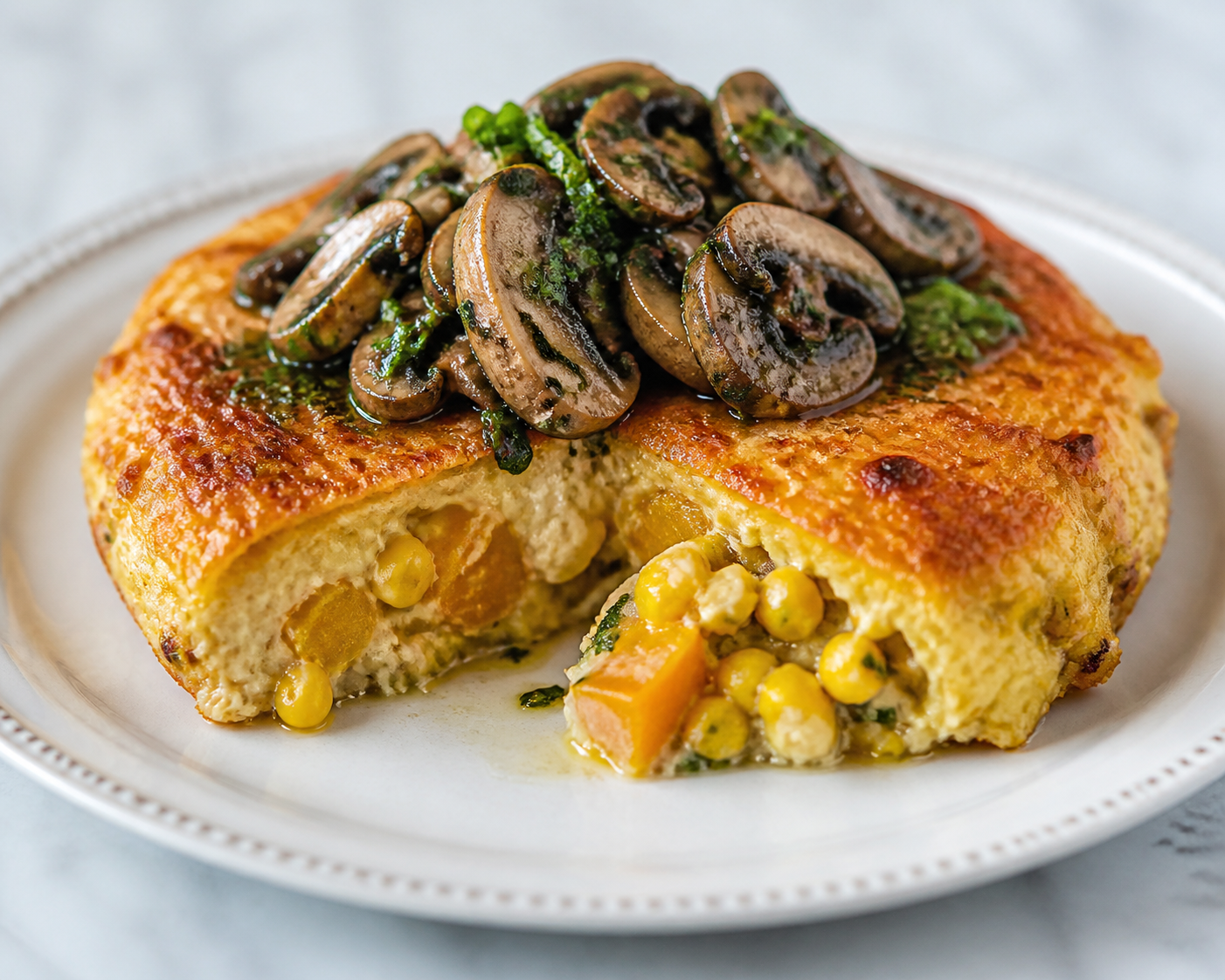 Pastel de Choclo Cremoso con Hongos al Chimichurri y Costra de Queso