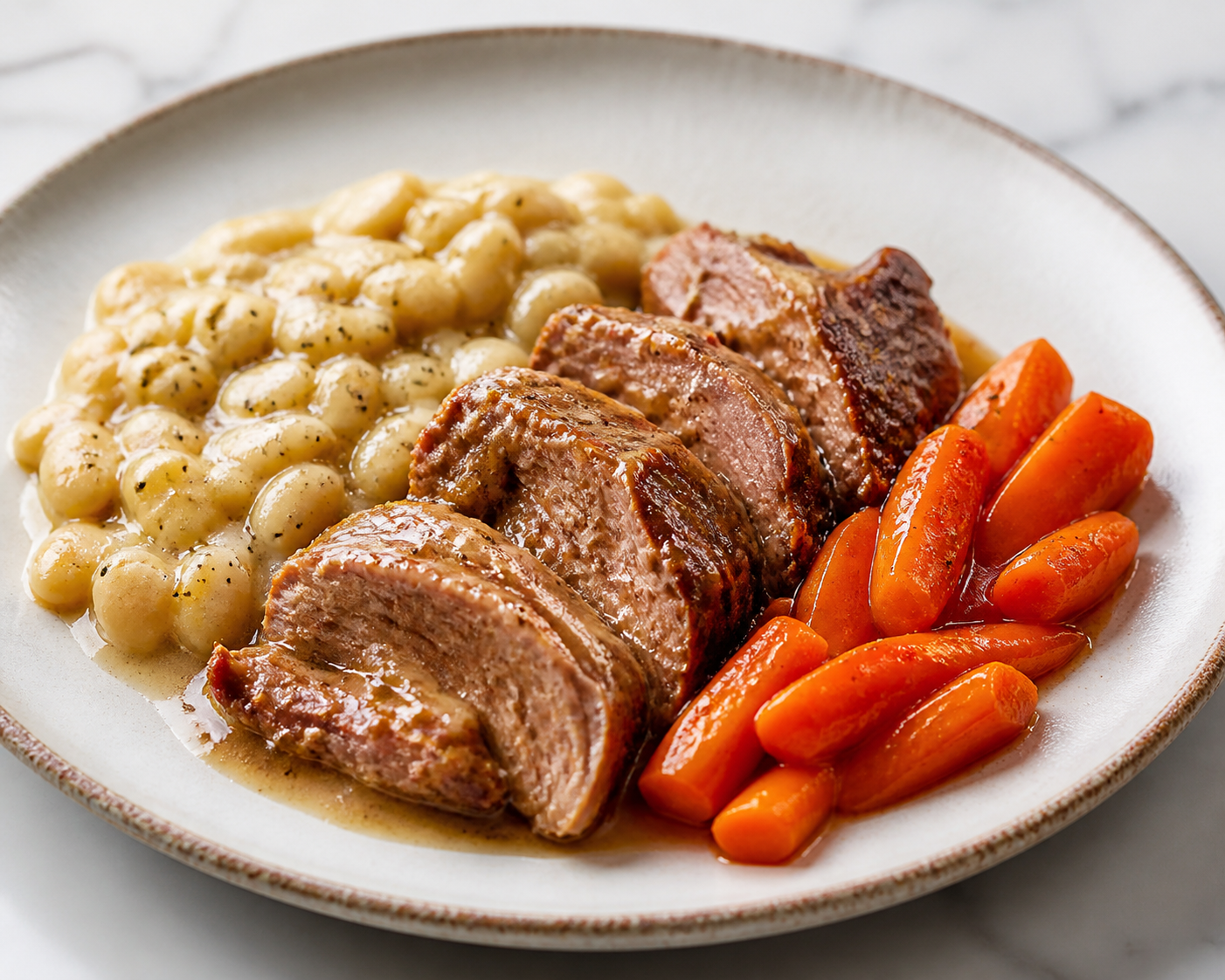 Torrontés-Braised Pork Shoulder with Creamy Lima Beans and Glazed Carrots