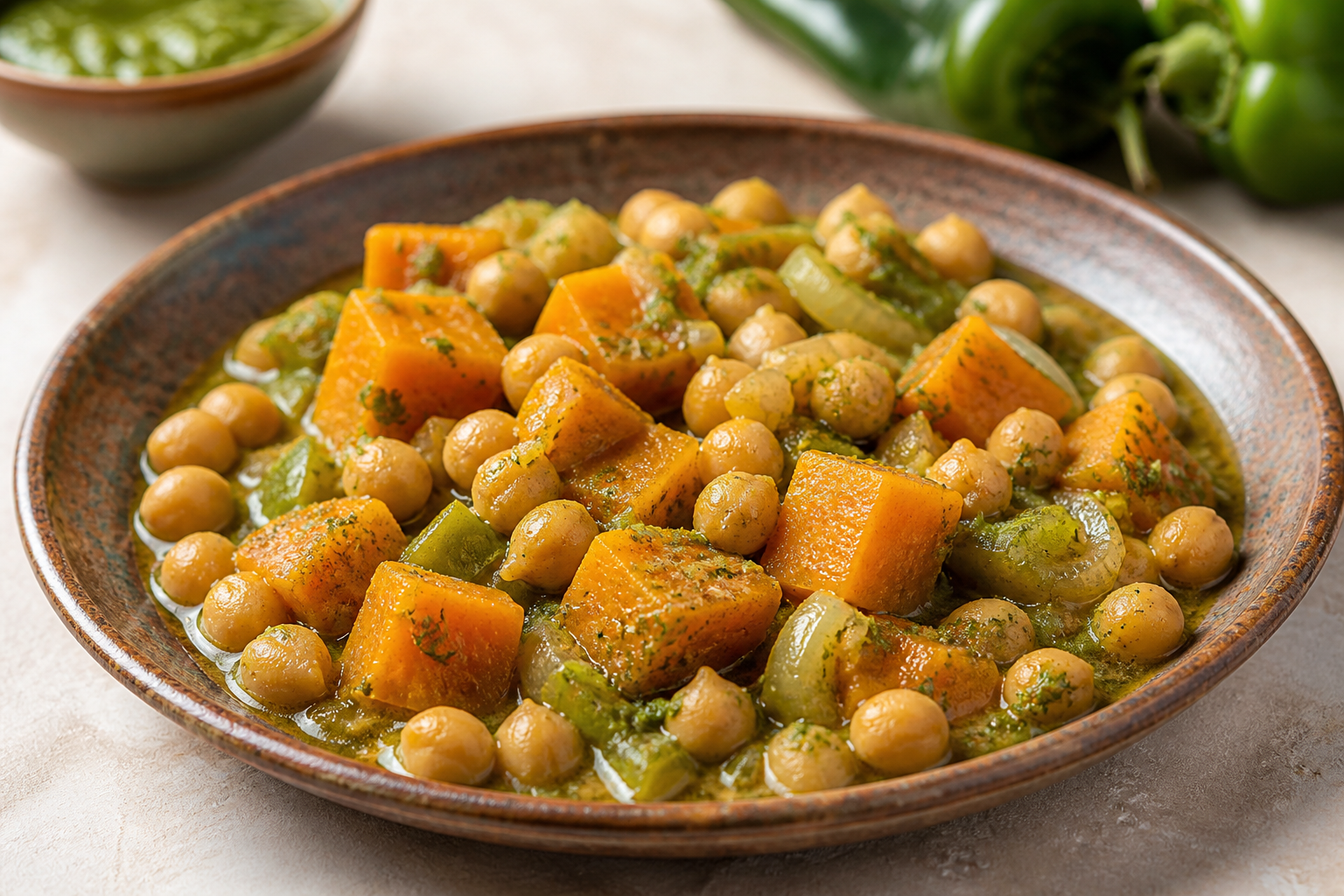 Cazuela Cubana de Garbanzos, Calabaza y Mojo Verde
