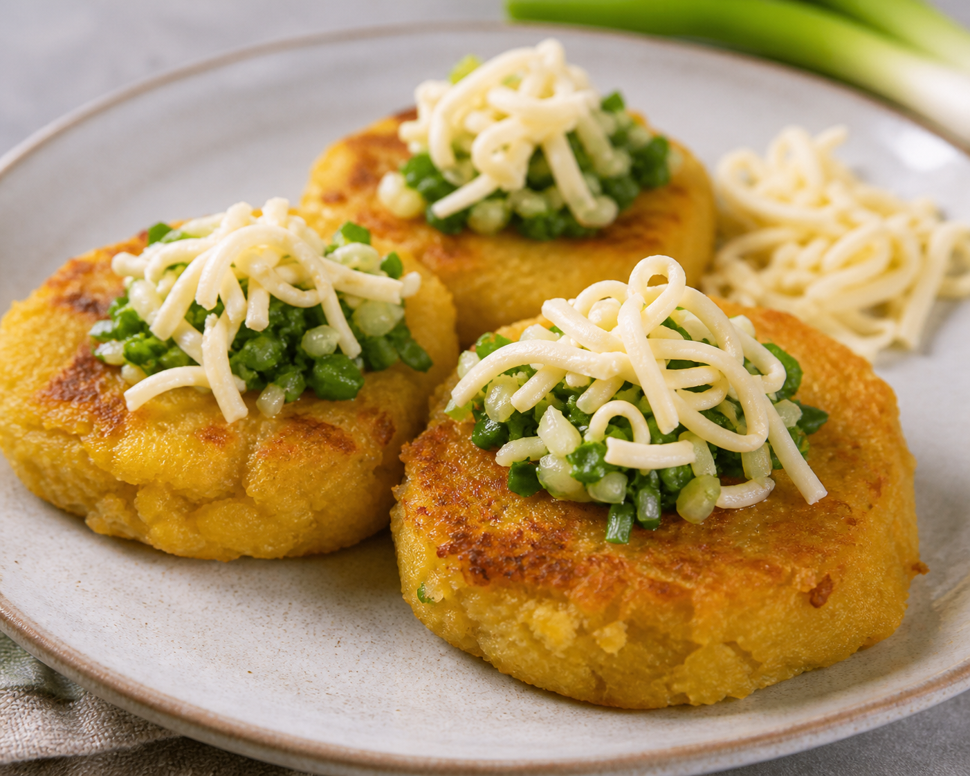 Torticas Venezolanas de Maíz y Auyama con Perico de Cebollín y Queso Telita