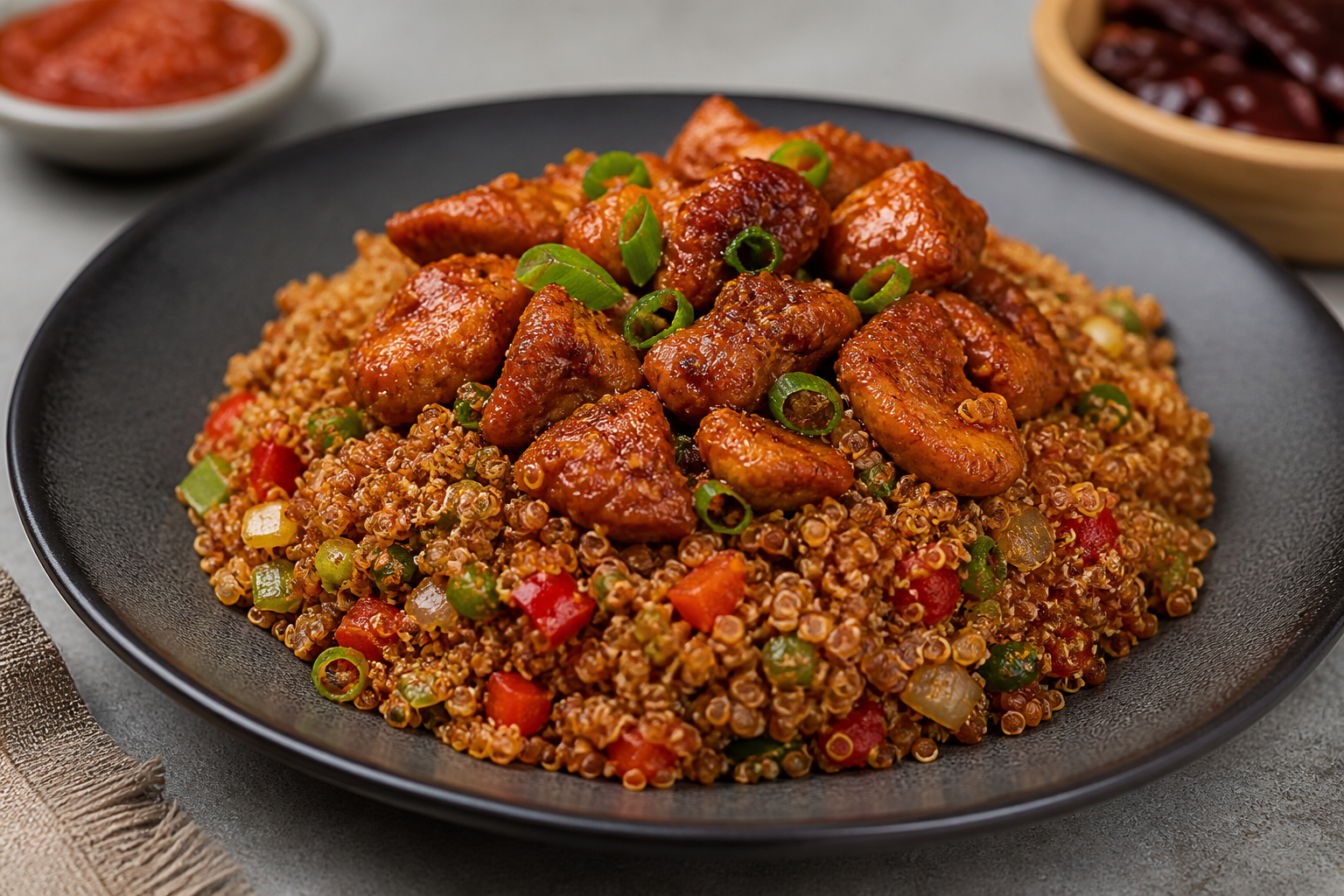 Chaufa Criollo de Quinua con Pollo al Tamarindo y Ají Panca